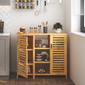 SogesHome Bamboo Bathroom Storage Cabinet, Freestanding Floor Cabinet with 4-Tier Shelf for Kitchen, Midi Cabinets with 2-Doors 
