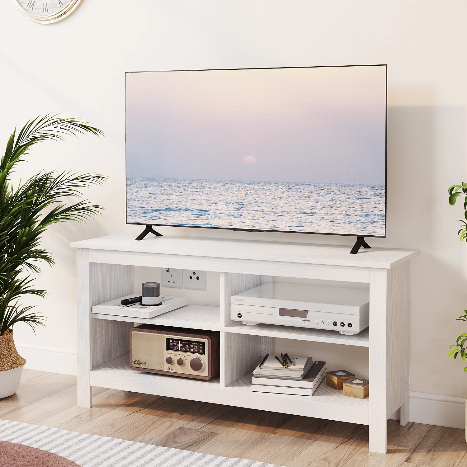 Gyger 43 Inches TV Stand,Mid Century Modern Entertainment Center with 4 Open Shelves Farmhouse TV Media Console Table for Living