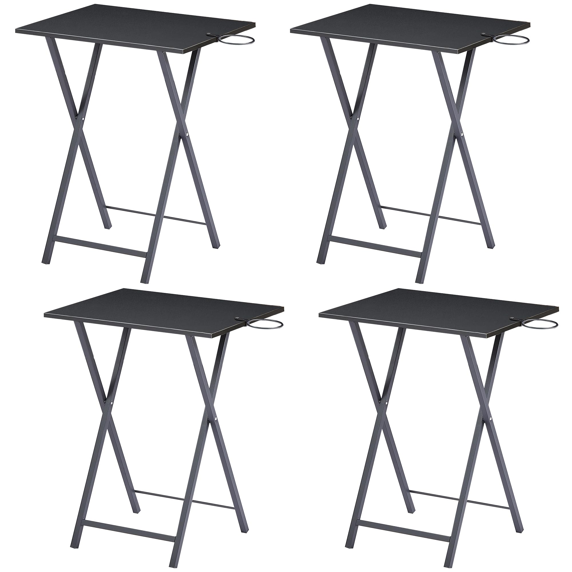 VECELO Folding TV Tray for Eating Set of 4, Portable Dinner/Snack Table with Cup Holder for Couch, Living Room and Small Space,B