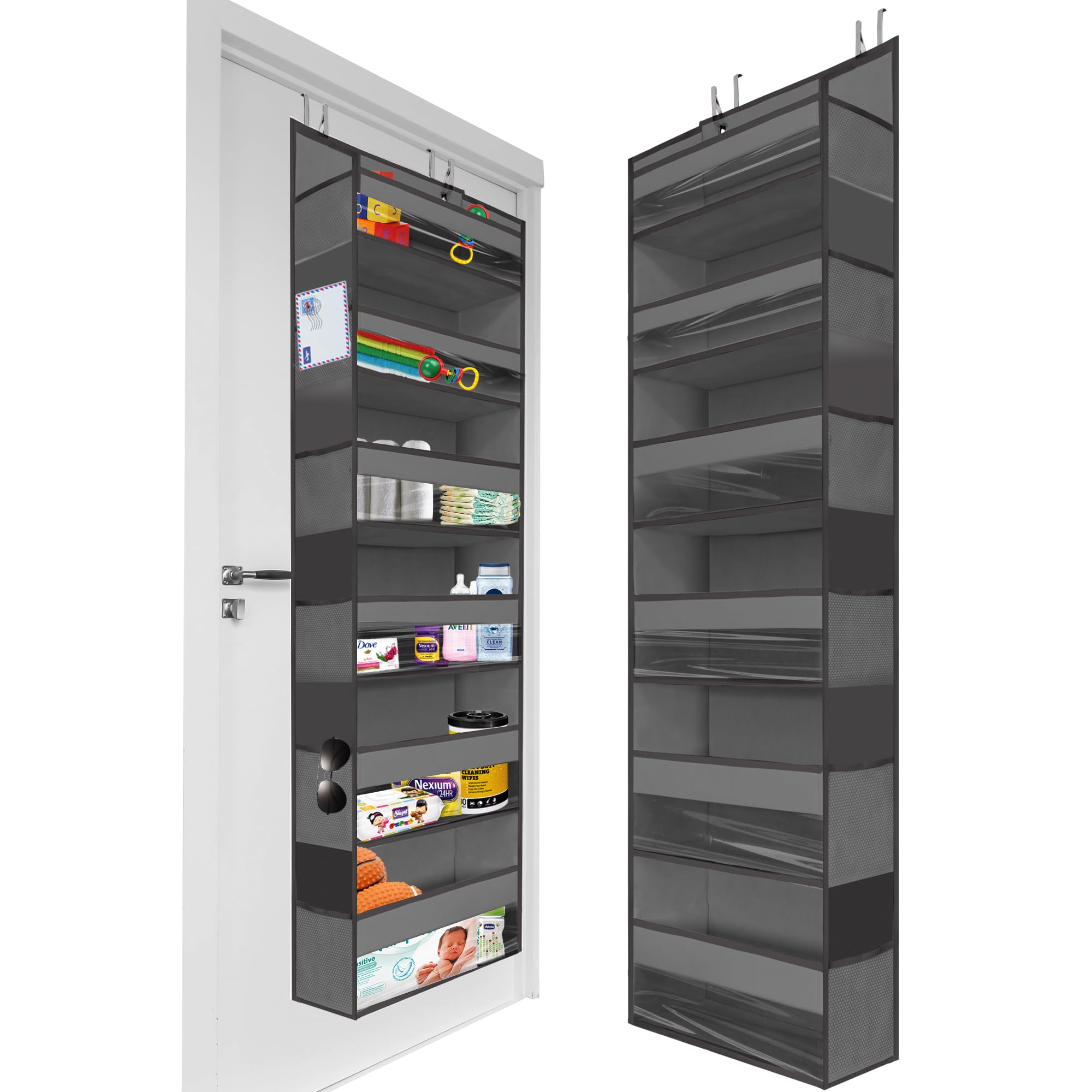 HOMELUX THEORY 1PC Heavy Duty Over the Door Organizer 55x14x6.7, 6 Large Front & 12 Side Pockets, Hanging Storage Closet Door Or