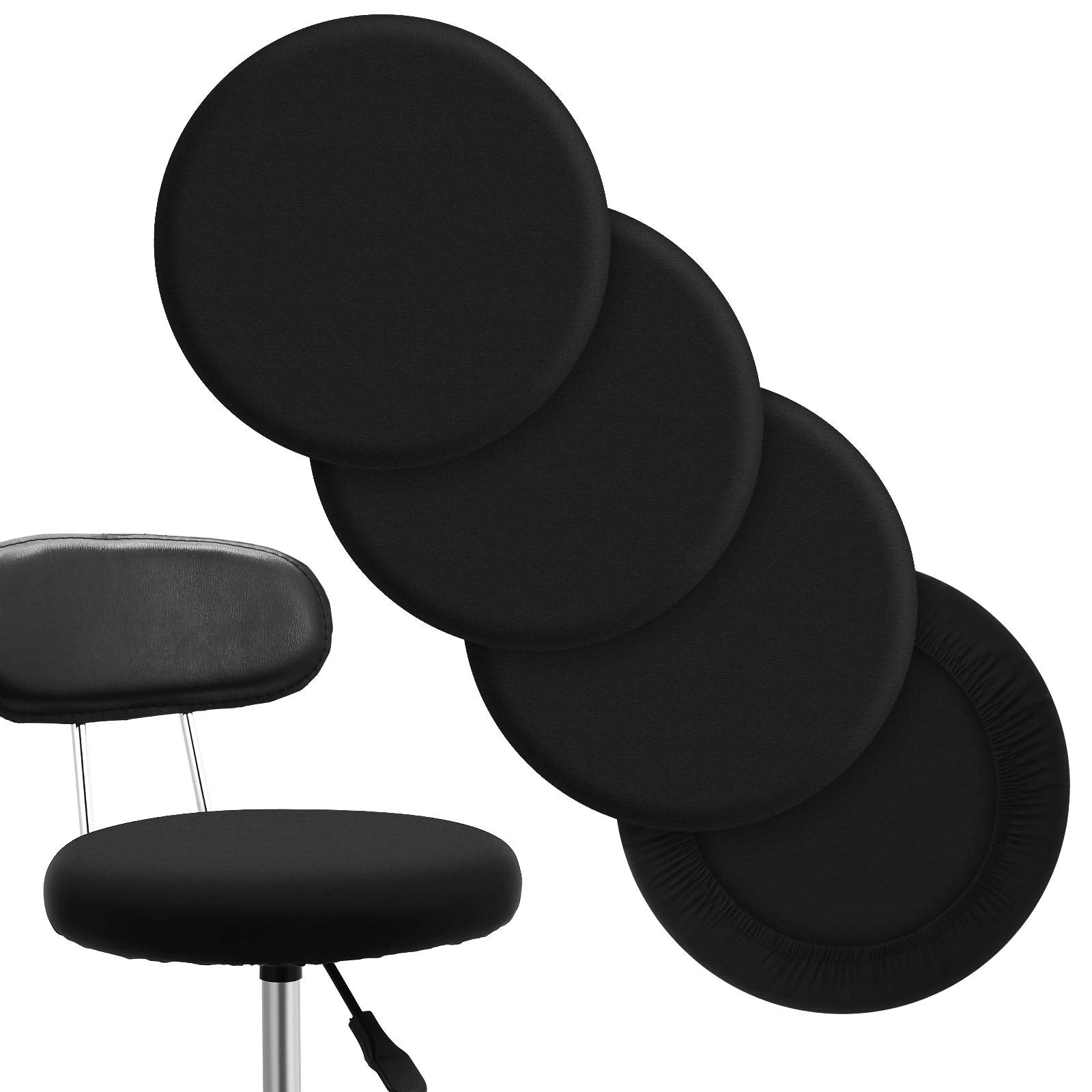 Tatuo Round Bar Stool Seat Covers Washable Stool Cushion Slipcover Elastic Bar Chair Covers for 14-17 Inch Chair (Black,4 Pieces
