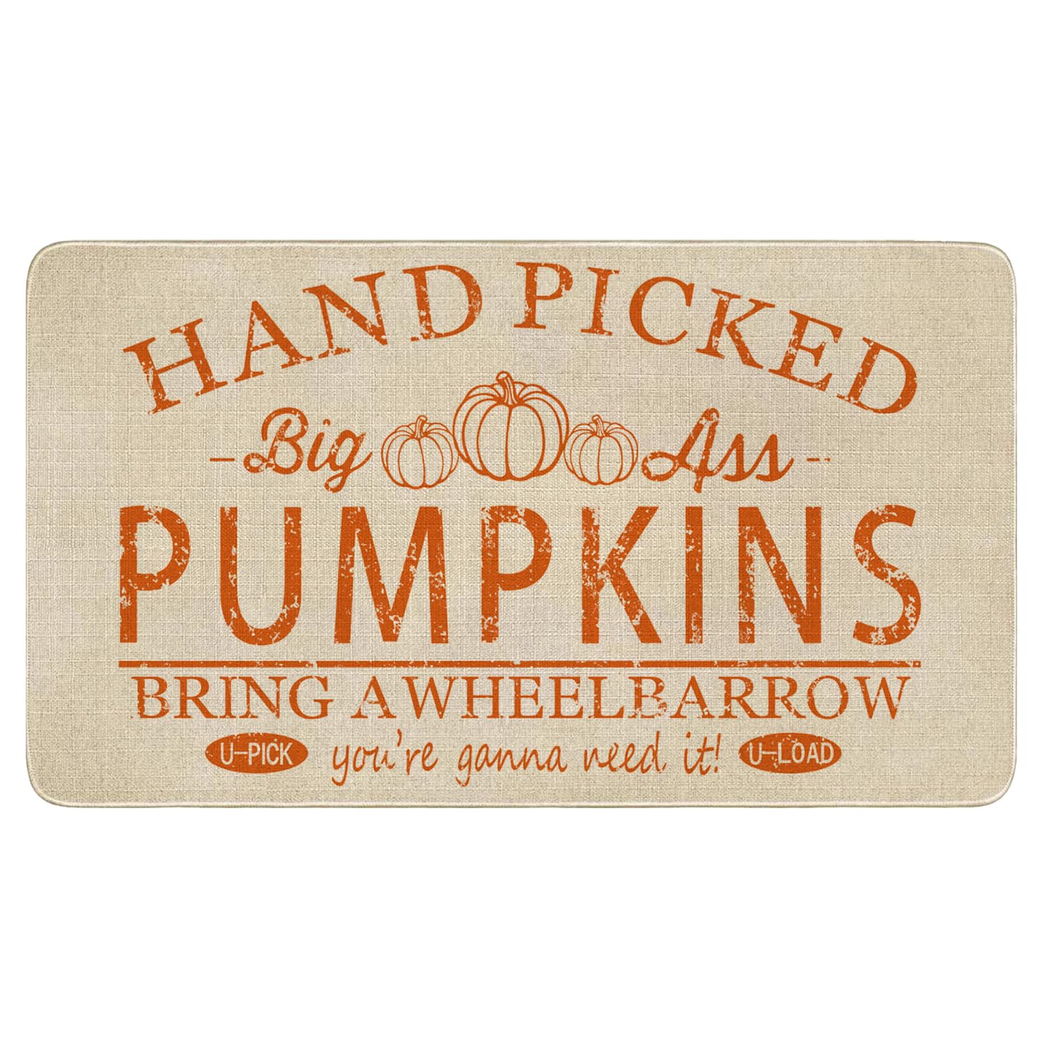 Fall Door Mat Outside,Hand Picked Pumpkin Welcome Mat for Front Door,Thanksgiving Autumn Indoor Outdoor Non-Slip Rugs,Fall Doorm