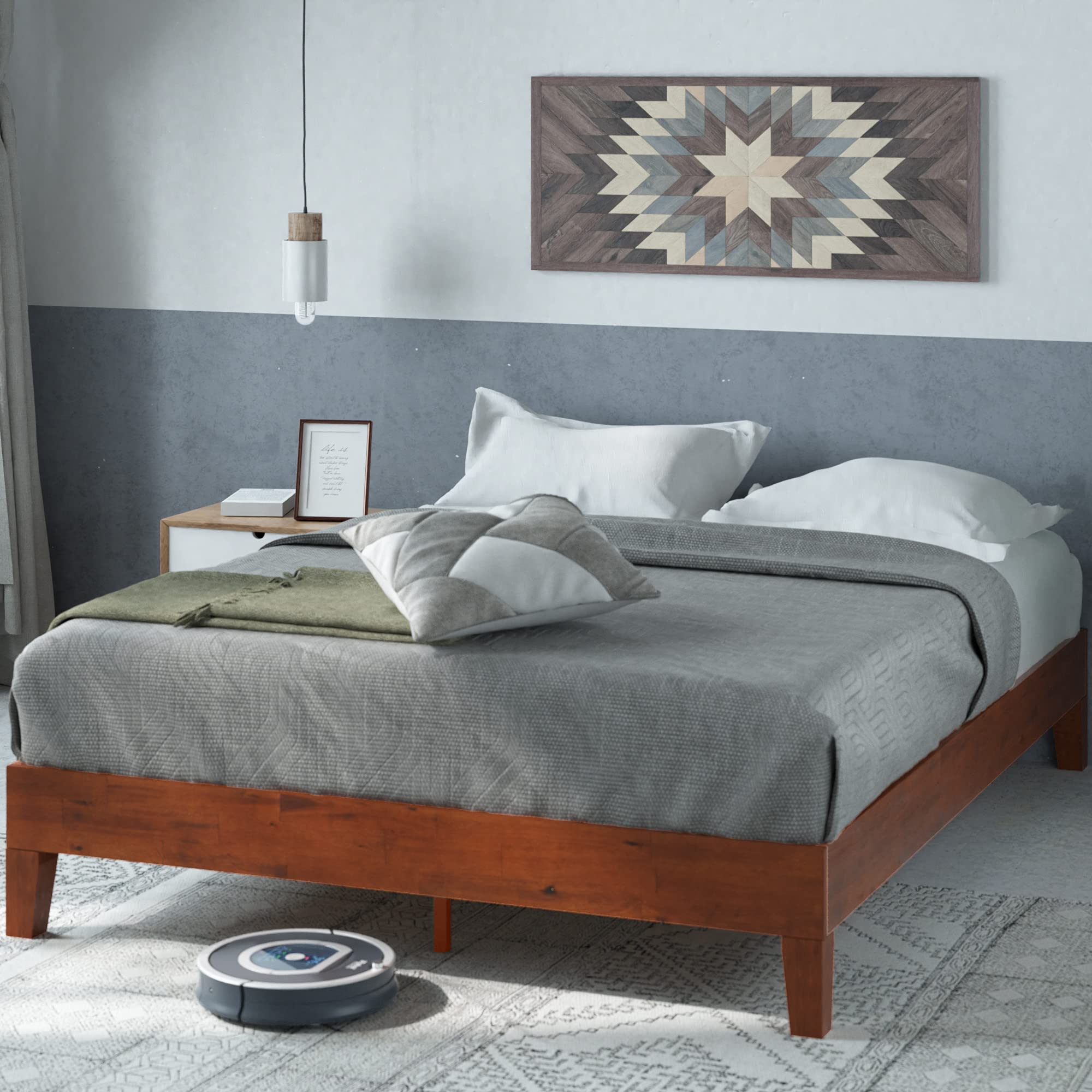 ZINUS Wen Deluxe Wood Platform Bed Frame, Solid Wood Foundation, Wood Slat Support, No Box Spring Needed, Easy Assembly, King
