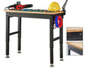Albott Adjustable Workbench, 28.7-38.6 Height, Rubber Wood Top, Heavy-Duty Design with Power Outlets & Hooks, 2000 LB Capacity f