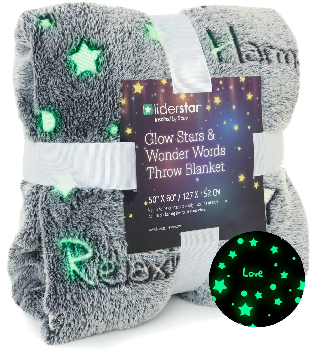 Glow in The Dark Throw Blanket,Super Soft Cozy Furry Plush Fleece Blanket Decorated with Stars and Words of Healing, Birthday Gi
