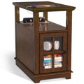 HIFYOBRO End Table with Charging Station, Narrow Side Table with Storage, Nightstand for Small Spaces with USB Ports & Power Out