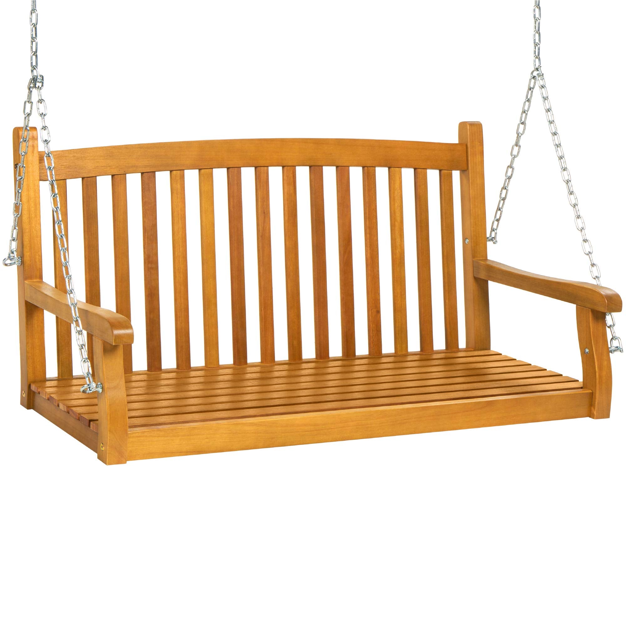 Best Choice Products 48in Wood Porch Swing Outdoor Patio Hanging Bench Chair Furniture for Deck, Garden, Yard w/Mounting Chains,