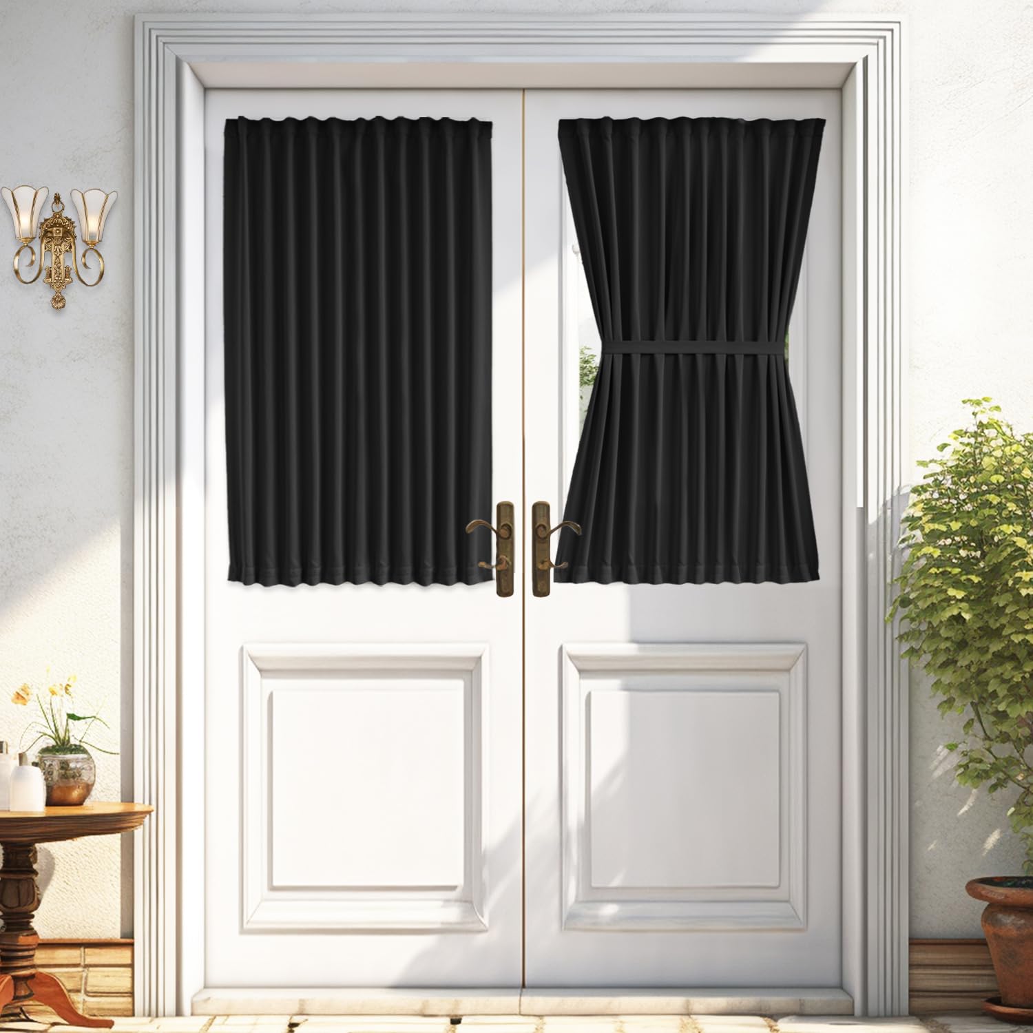 Vatge French Door Window Curtains - Privacy Front Door Curtains for Glass Door, Door Window Covering for Doorways, 1 Panel, W54 