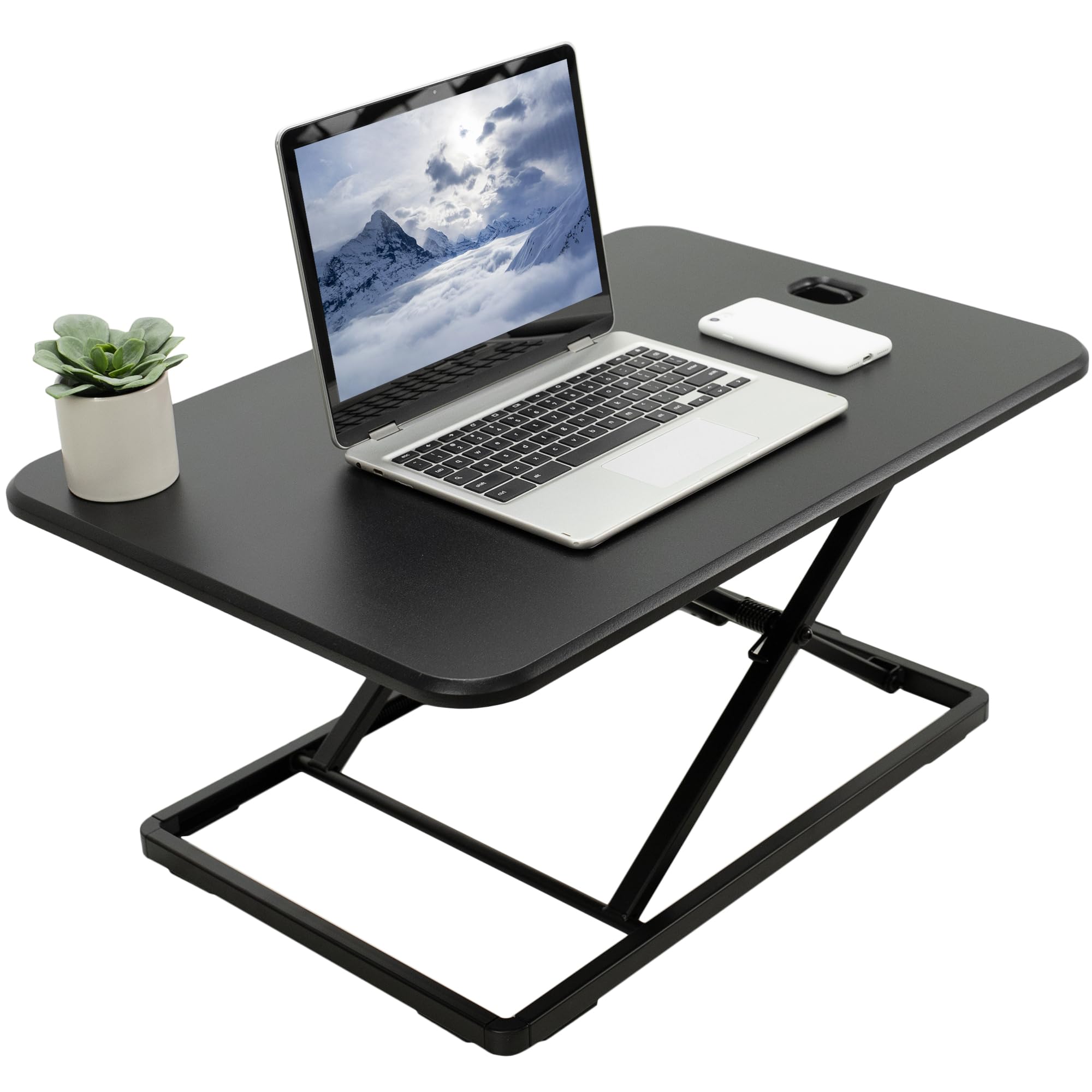 VIVO Ultra-Slim Single Top Height Adjustable Standing Desk Riser, Compact Sit Stand Desktop Converter for Monitor or Laptop, Bla