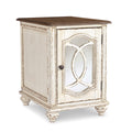 Signature Design by Ashley Realyn Farmhouse Chair Side End Table with Cabinet For Storage, Antique White & Brown