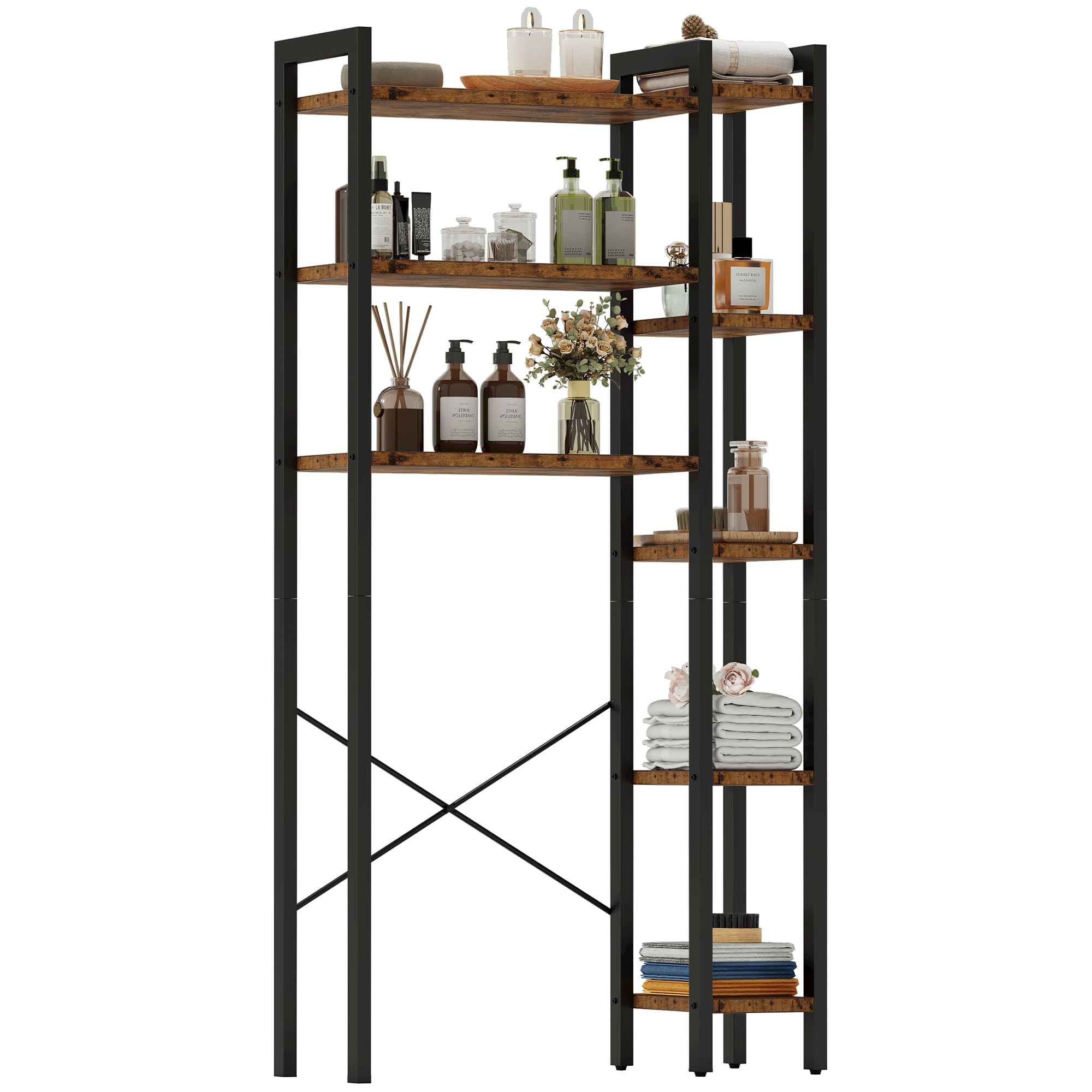 IRONCK Over The Toilet Storage with 8-Titer Shelf, Mass-Storage Side Storage Open Rack, Freestanding Bathroom Organizer Space Sa