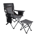 FAIR WIND Oversized Padded Camping Chair with Footrest Stool Set Heavy Duty Support 300 LBS Cooler Bag Chair - Black
