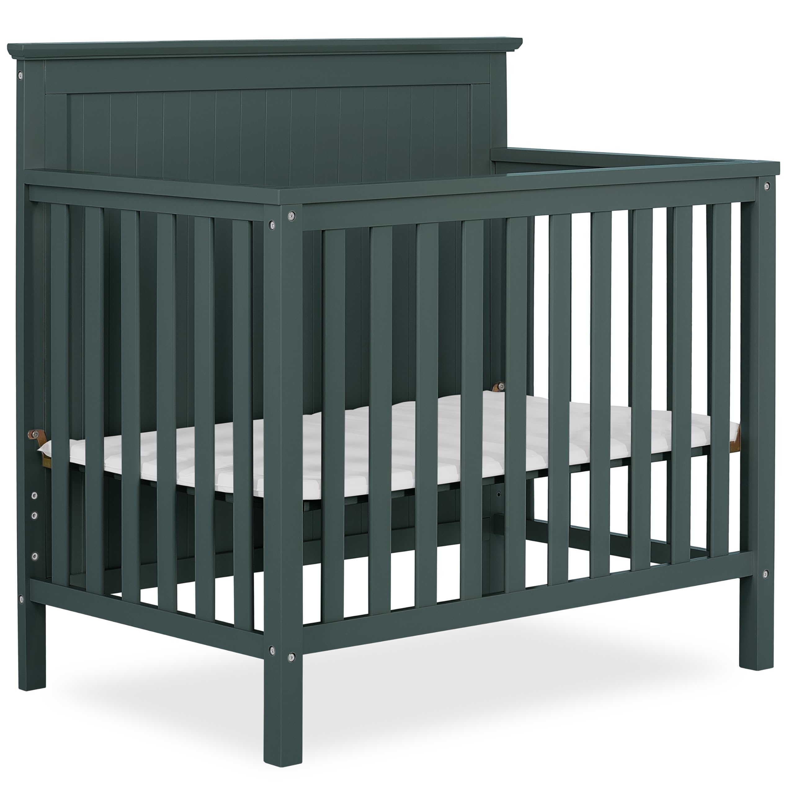 Dream On Me Ava 4-in-1 Convertible Mini Crib in Olive, Greenguard Gold Certified, Non-Toxic Finish, Comes with 1 Mattress Pad, w