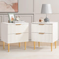 SICOTAS White Night Stand Set 2, Wide Fluted Nightstand with 2 Drawers, Modern Glossy Storage Bedside Table for Bedroom, End Sid