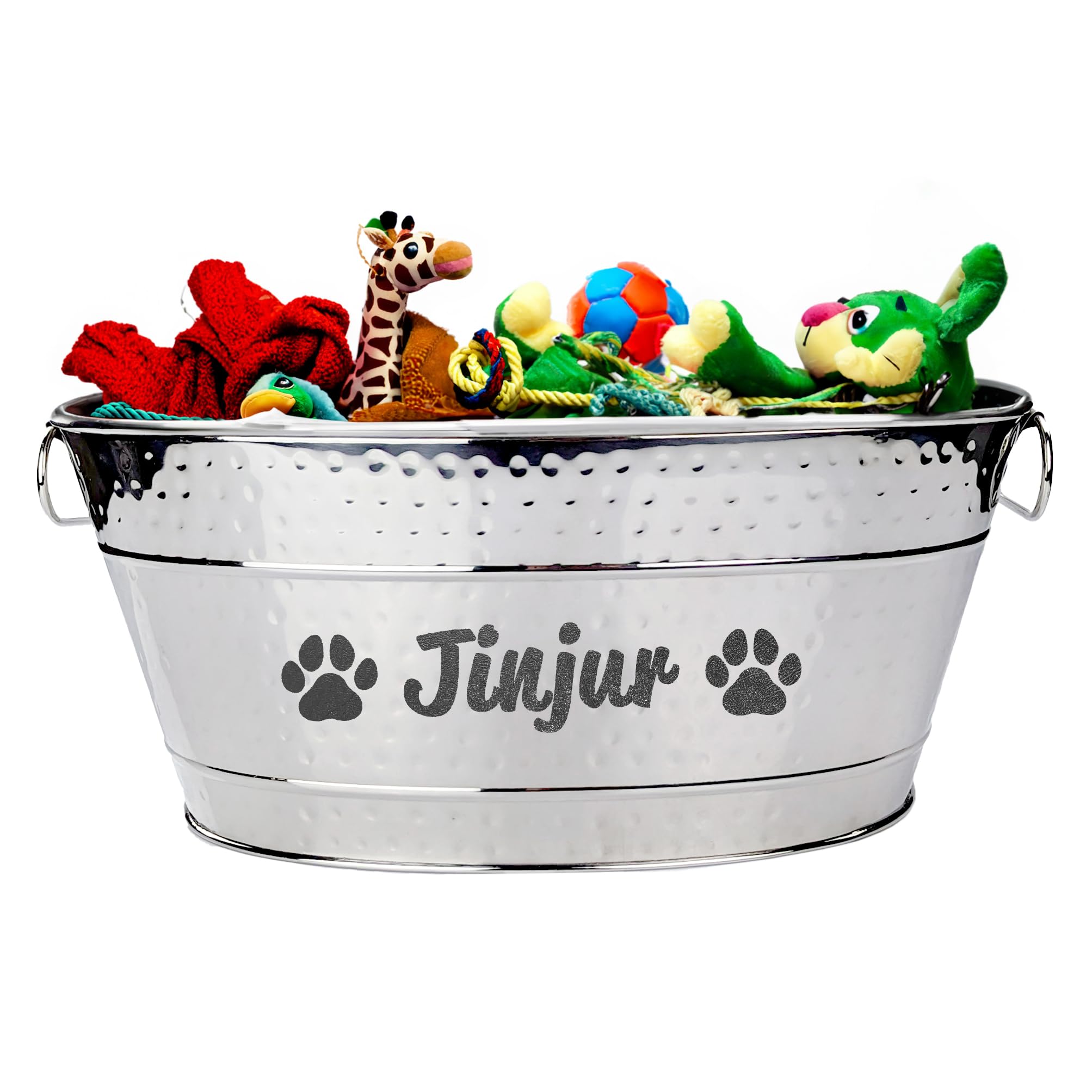BREKX Personalized Metal Dog Toy Bin - Copper Galvanized Storage Bin with Handles, Basket for Pet Toys, Dog Toy Box, Pet Storage