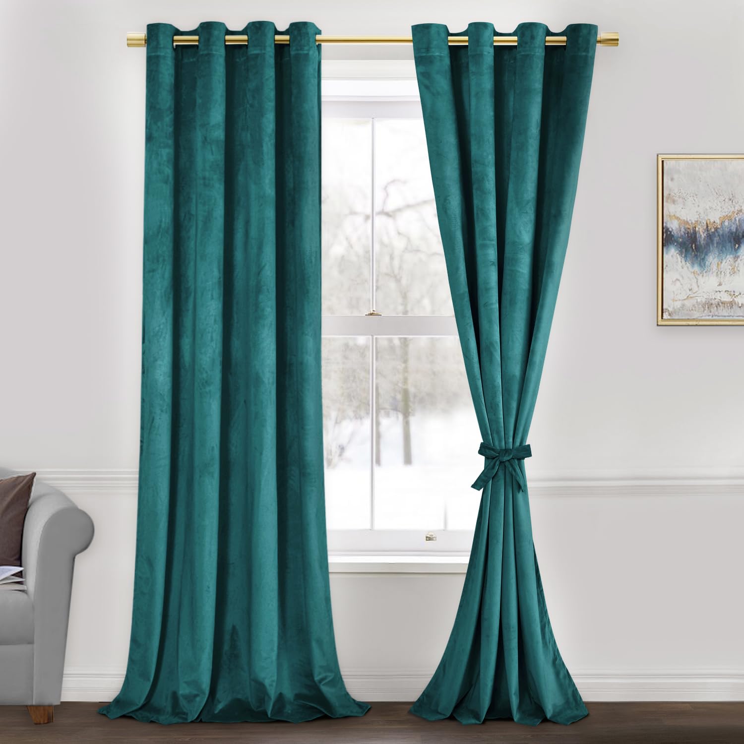 JIUZHEN Velvet Curtains 96 Inch Long-Soft Retro Velvet Blackout Thermal Insulated & Noise Reducing Grommet Curtains for Living R
