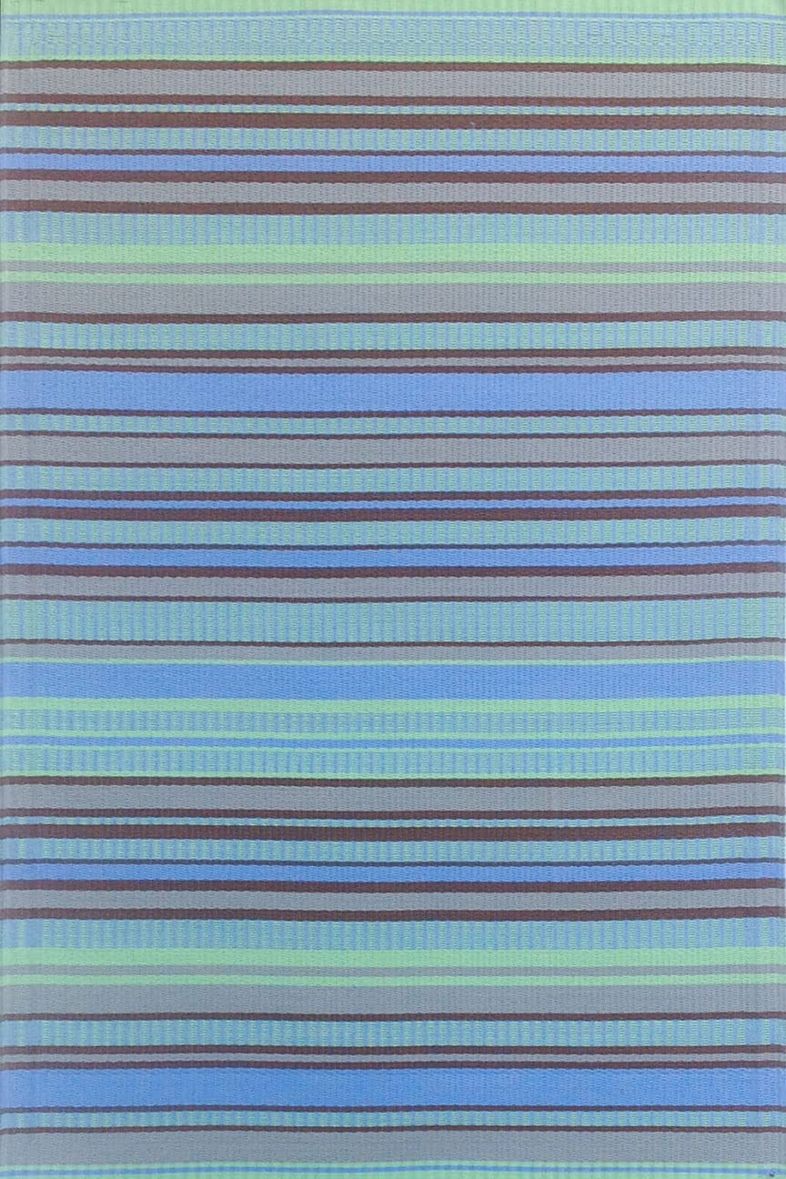 Mad Mats Outdoor Rug, Reversible Plastic Mat for Patio Porch, Deck, Kithchen, Stripes, (2.5  x 6 , Grey Aqua)