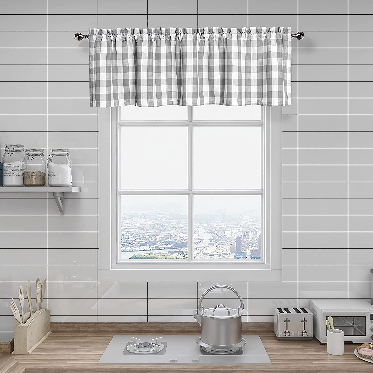 Amzdecor Buffalo Plaid Valance Linen Sheer Cafe Curtain Buffalo Check Plaid Rod Pocket Rustic Kitchen Window Treatment for Livin