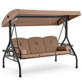 HOMREST 3 Seat Outdoor Porch Swing with Adjustable Canopy, Convertible Patio Swing Bed with Stand, Patio Glider Swing with Upgra