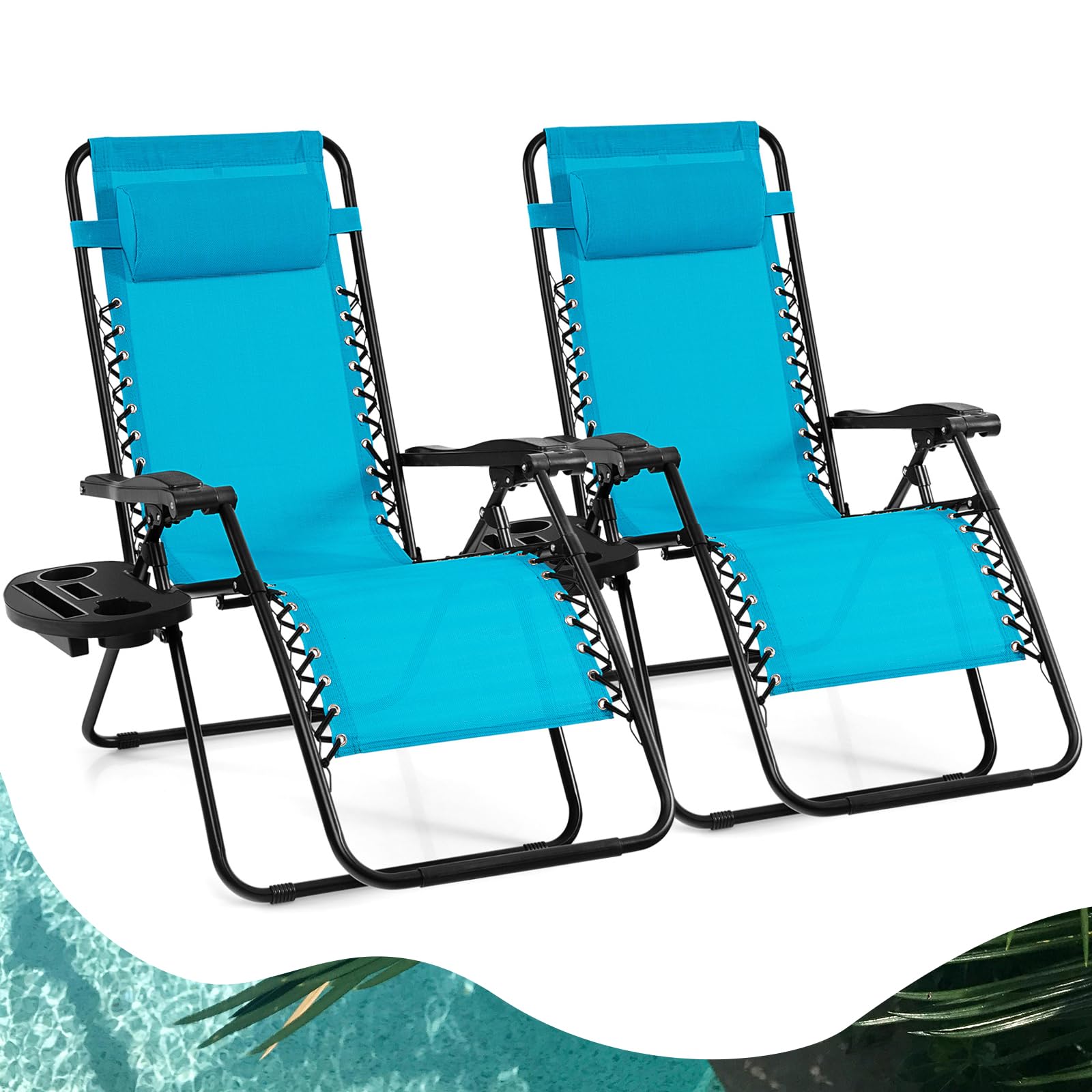 Goplus Zero Gravity Lounge Chairs, 160Adjustable Folding Recliner w/Pillow and Cup Holder, 350LBS Comfy Outdoor Lounge Chairs fo