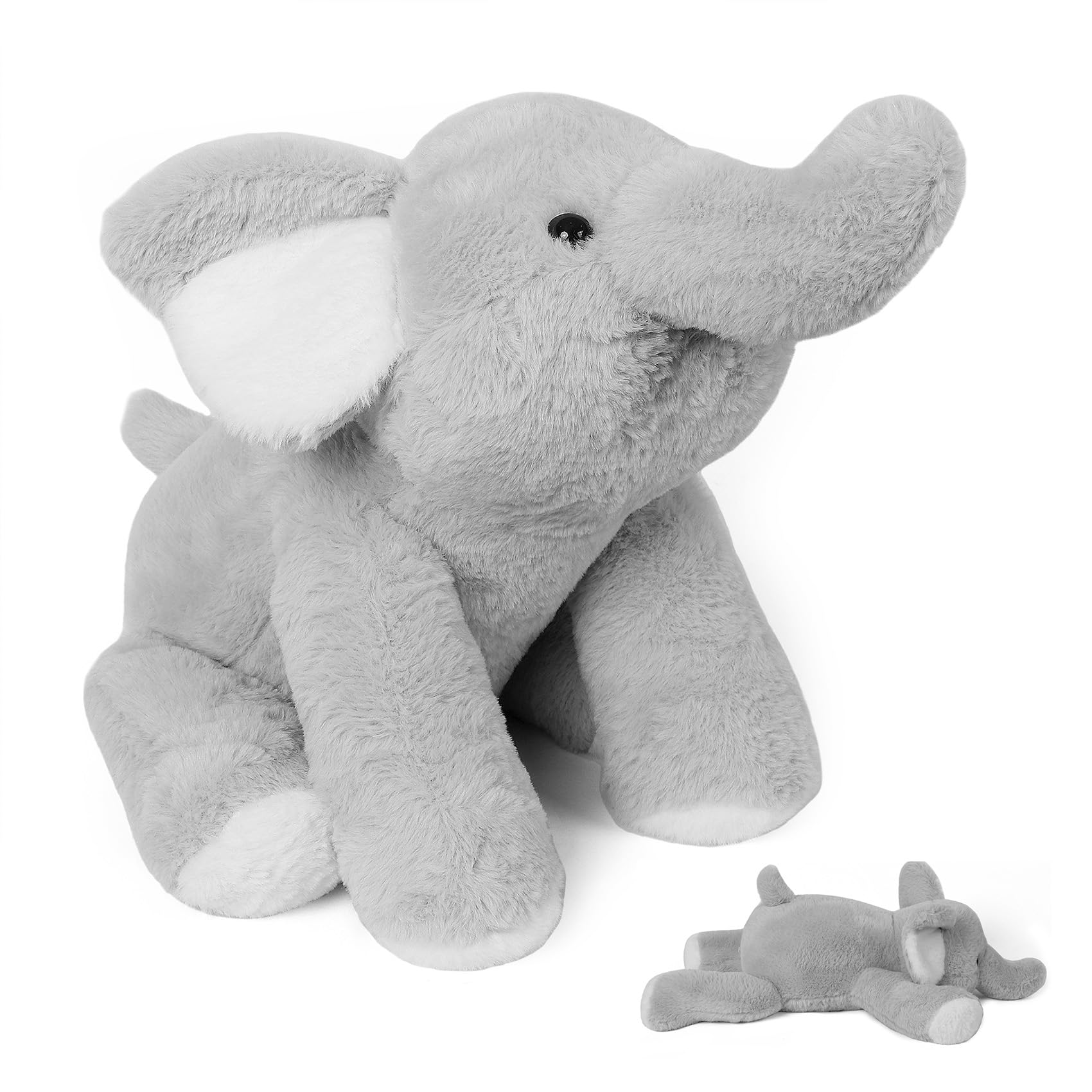 JellyMallow 5 lbs 24 Weighted Elephant Stuffed Animals Gray, Giant Elephant Plush Pillow Huggable Plushie for Kids and Adults