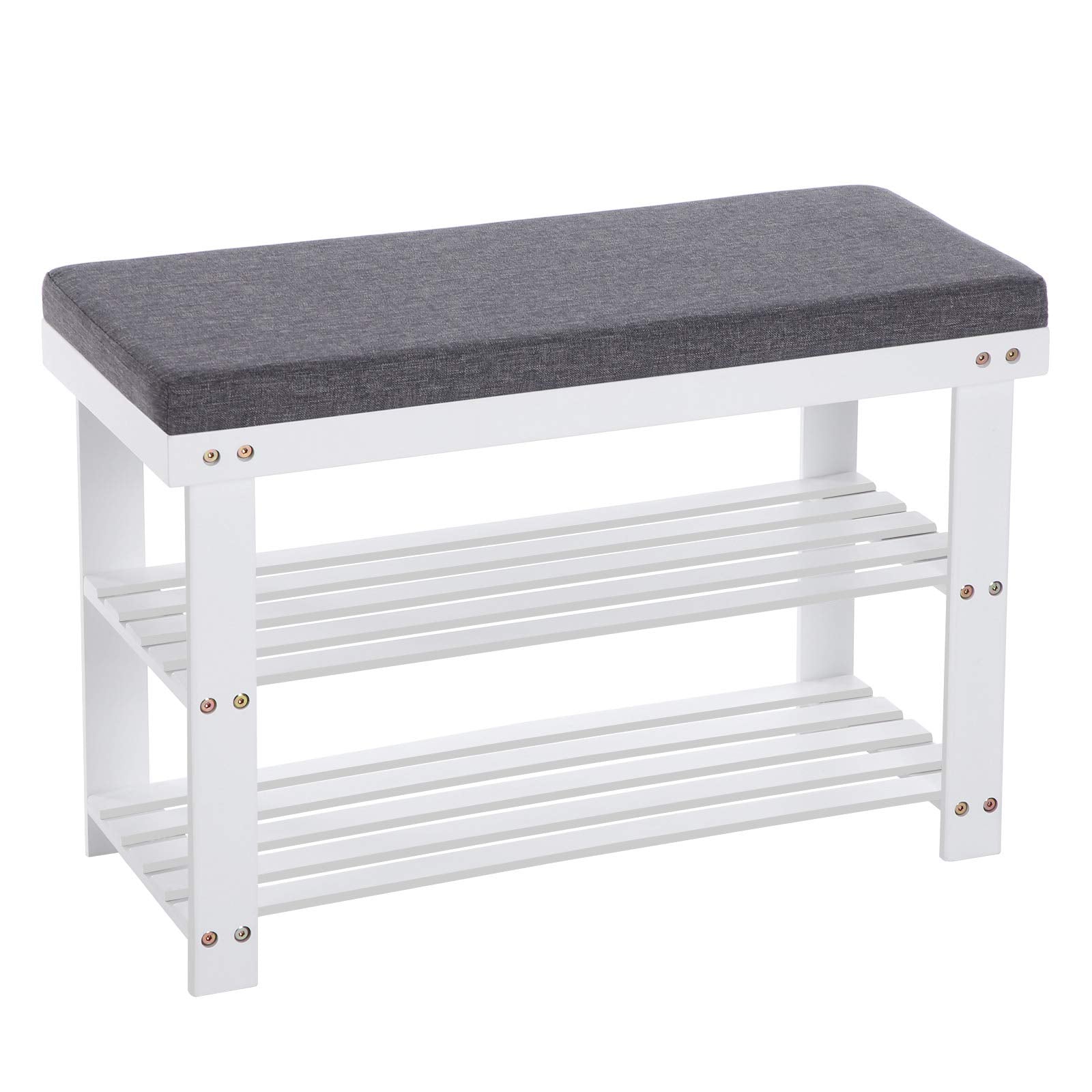 SONGMICS Bamboo Shoe Bench, 3-Tier Shoe Rack, Stable Shoe Organizer for Entryway, Living Room, Bench Seat Holds Up to 330 lb, 11