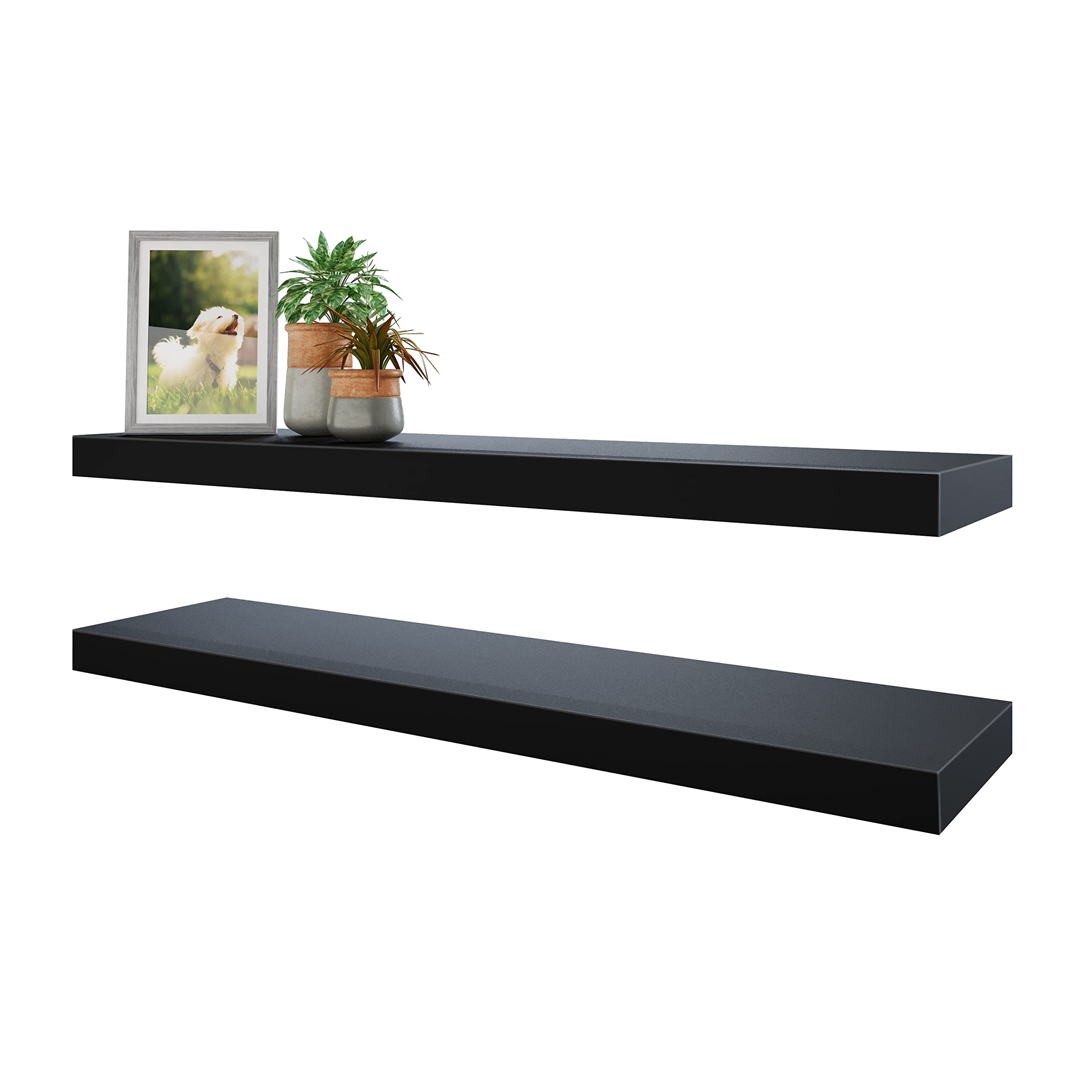 BAMEOS Floating Shelves, 35 Wx7 D Black Wall Mounted Wooden Shelves with Invisible Brackets Set of 2, Hanging Wall Shelves Decor