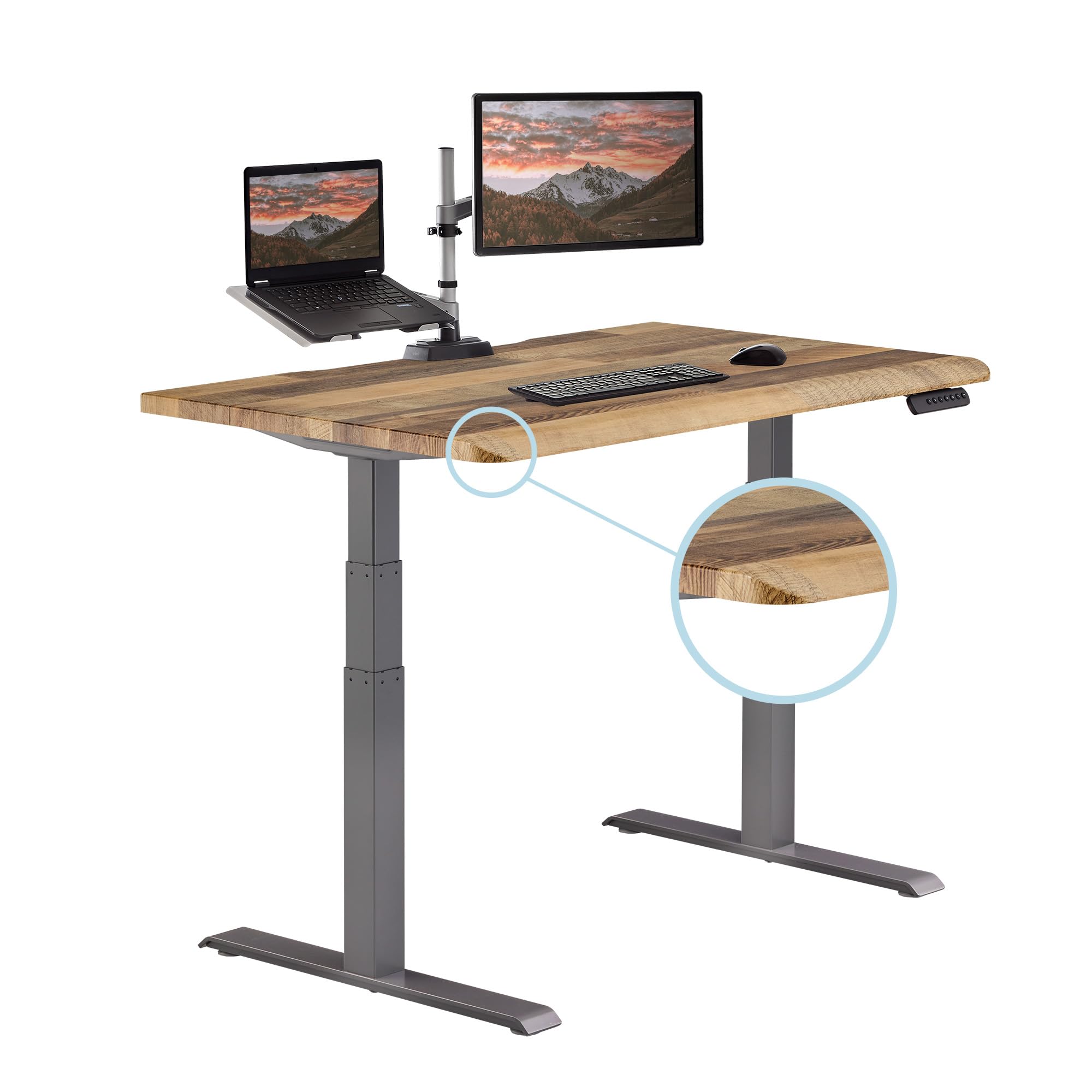 Vari ComfortEdge Standing Desk Adjustable Height - 48x30 Varidesk Reclaimed Wood Sit/Stand Desks- Sloped Ergonomic Front Edge, E