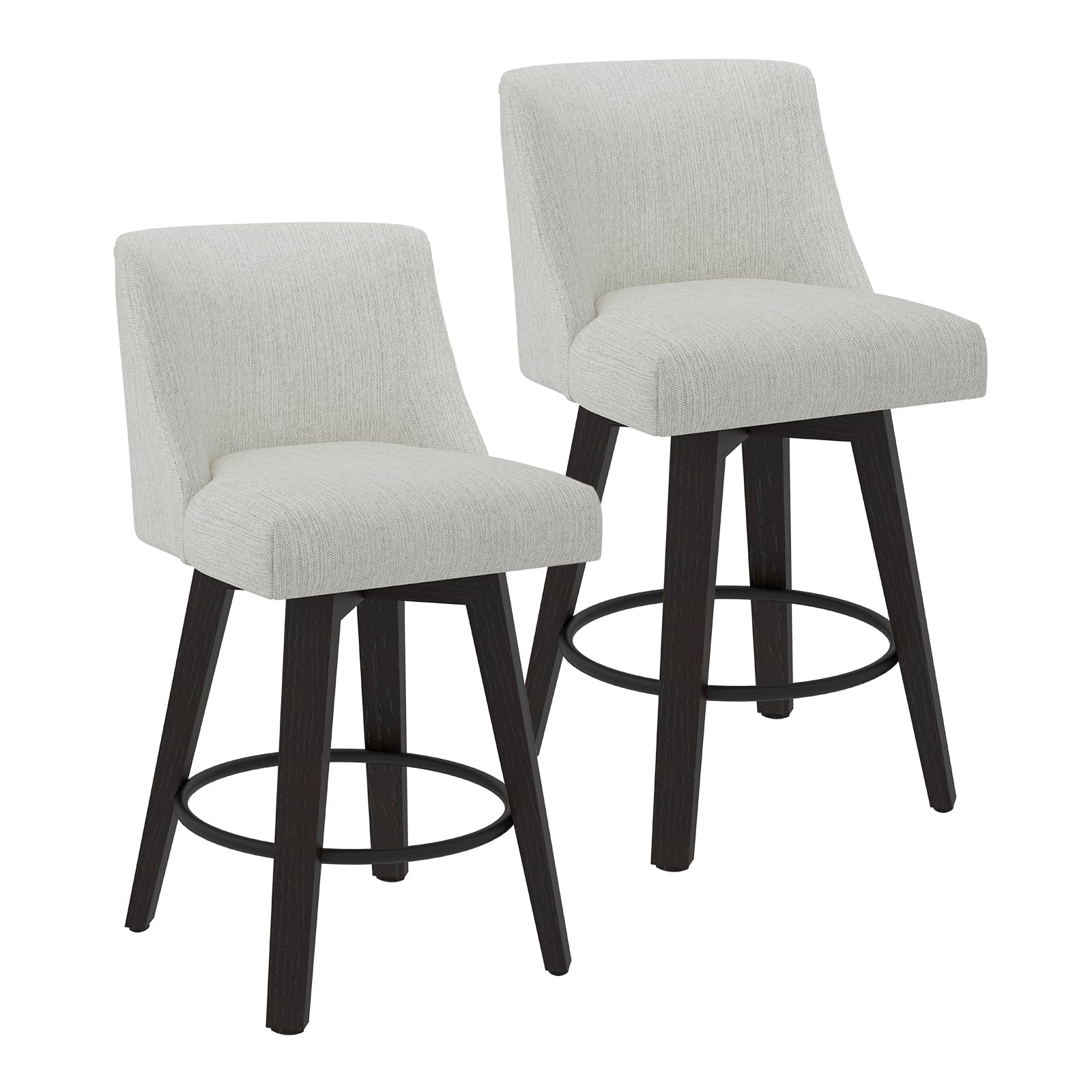 AMICLIBER Counter Height Swivel Bar Stools Set of 3, 26 Inch Bar Stools with Footrest, Linen Fabric Upholstered Barstools with B