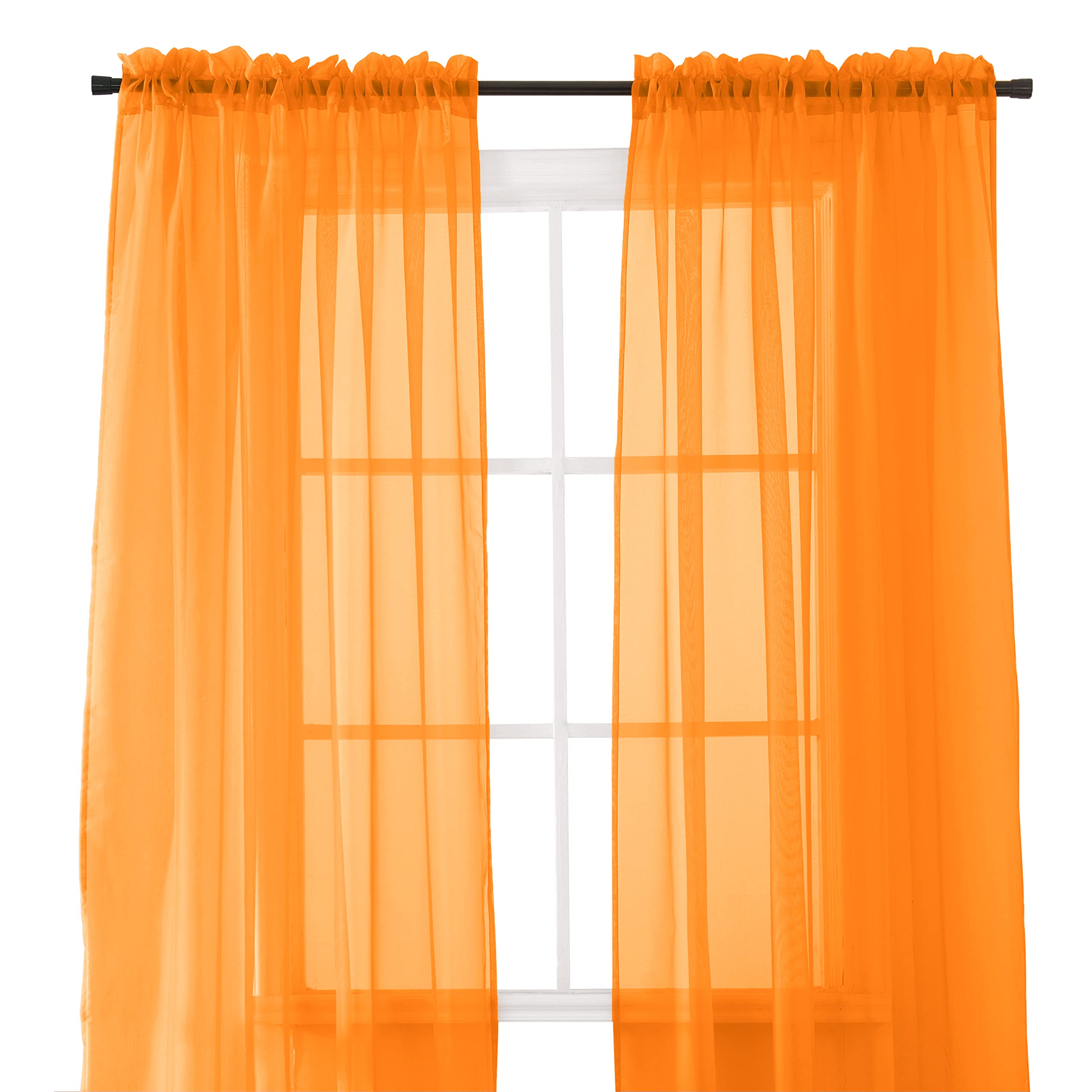 Elegant Comfort 2-Piece Sheer Panel with 2inch Rod Pocket - Window Curtains 40-inch Width X 84-inch Length, Orange