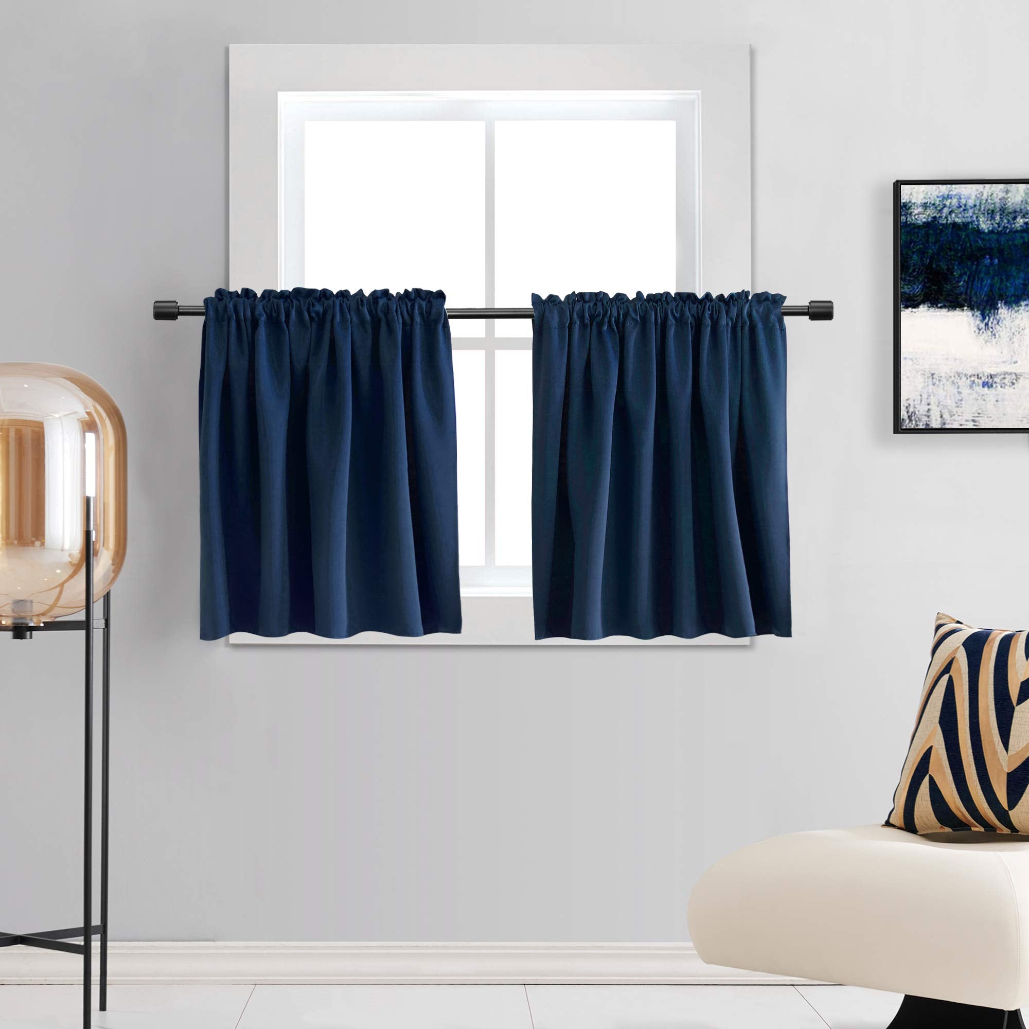 DONREN Small Curtains for Bathroom - Room Darkening Thermal Insulated Tiers for Cafe with Rod Pocket (52 by 36 Inches Long,2 Pan