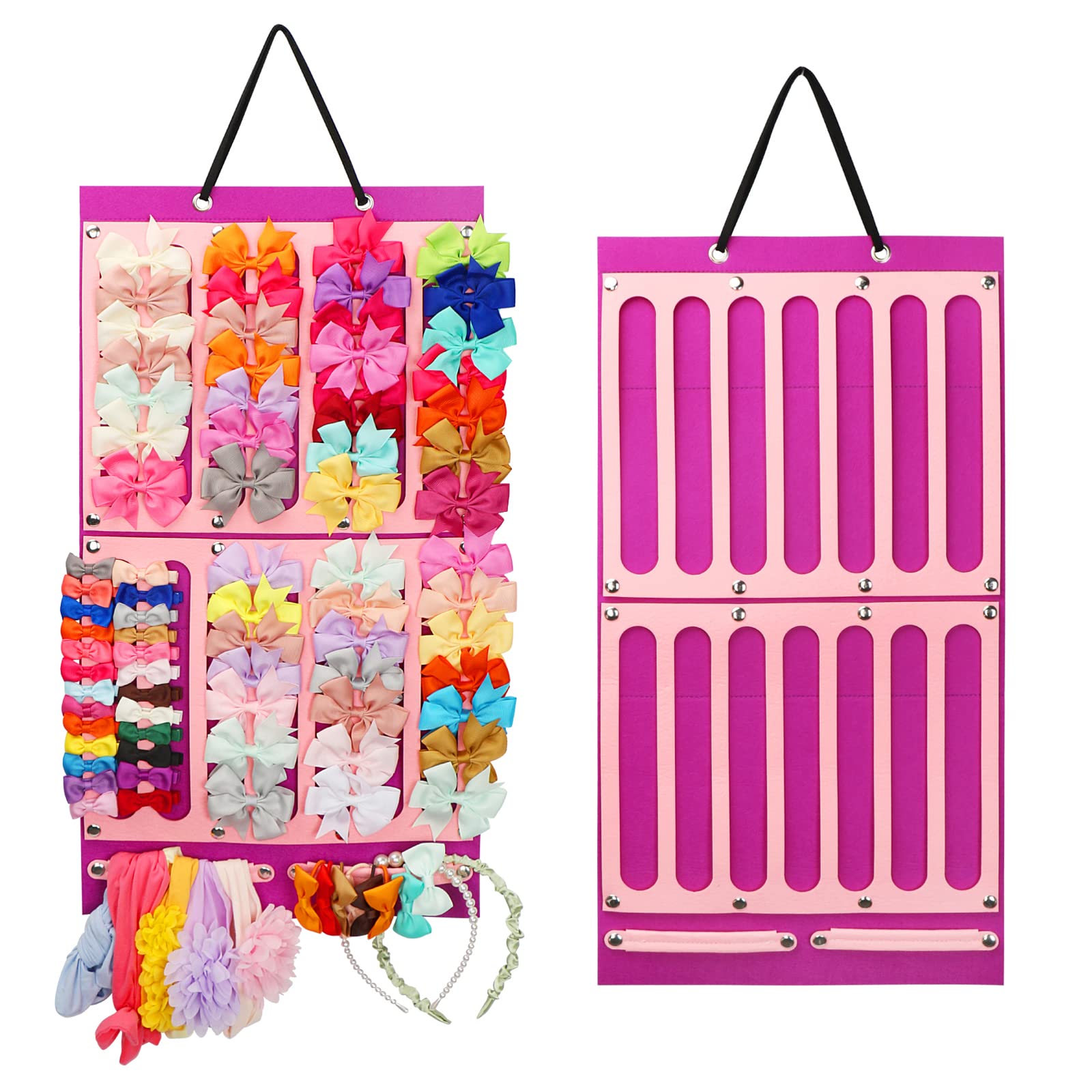Vimiv Hair Bows Holder & Organizer w/Large Capacity, 16 Ribbons, Bows Organizer, Baby Hair Accessory Storage Display w/Sturdy Ro