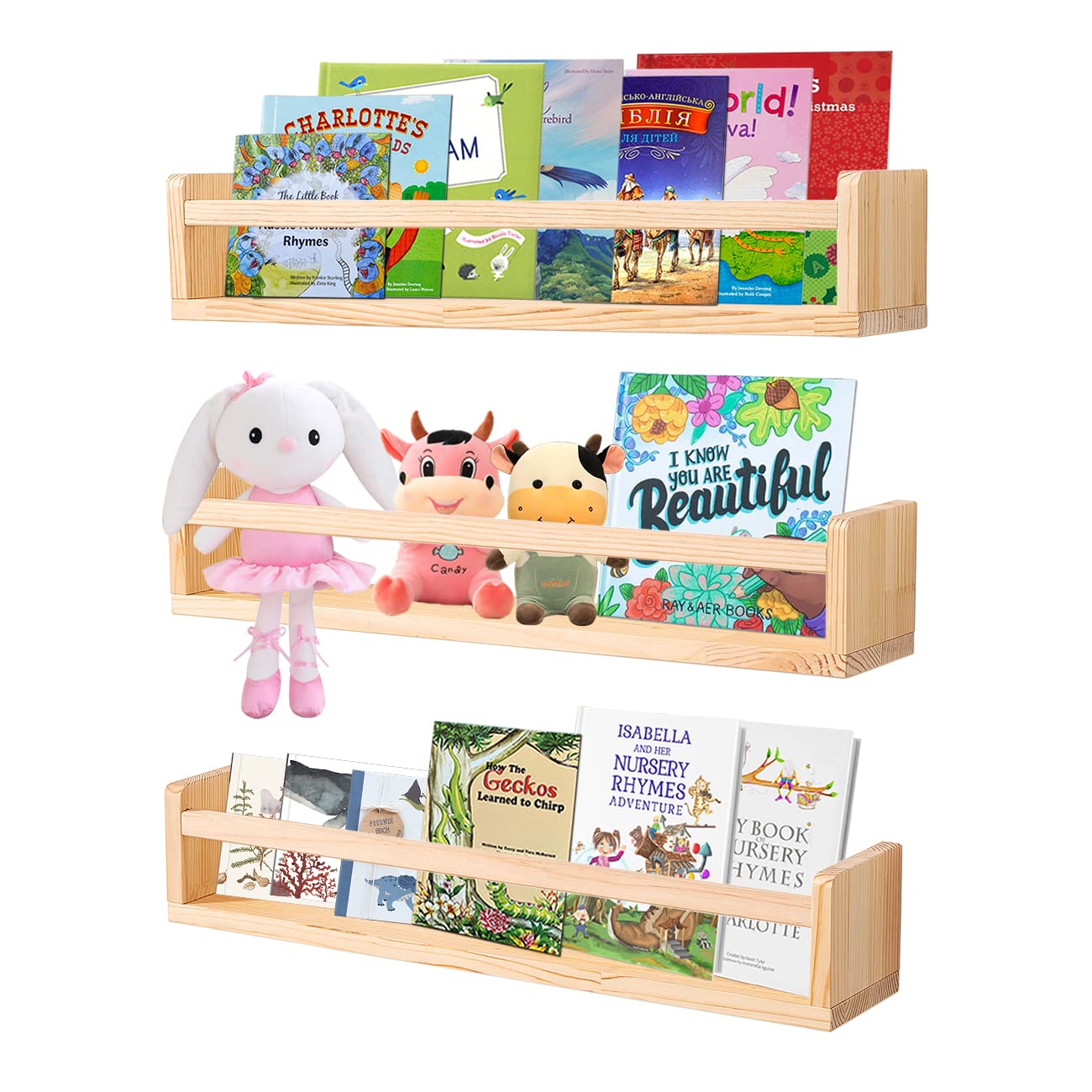 AZSKY Nursery Book Shelves 24 Inch Rustic Natural Wood Floating Shelves,Wall Book Shelves for Farmhouse,Bathroom D  cor,Kitchen 