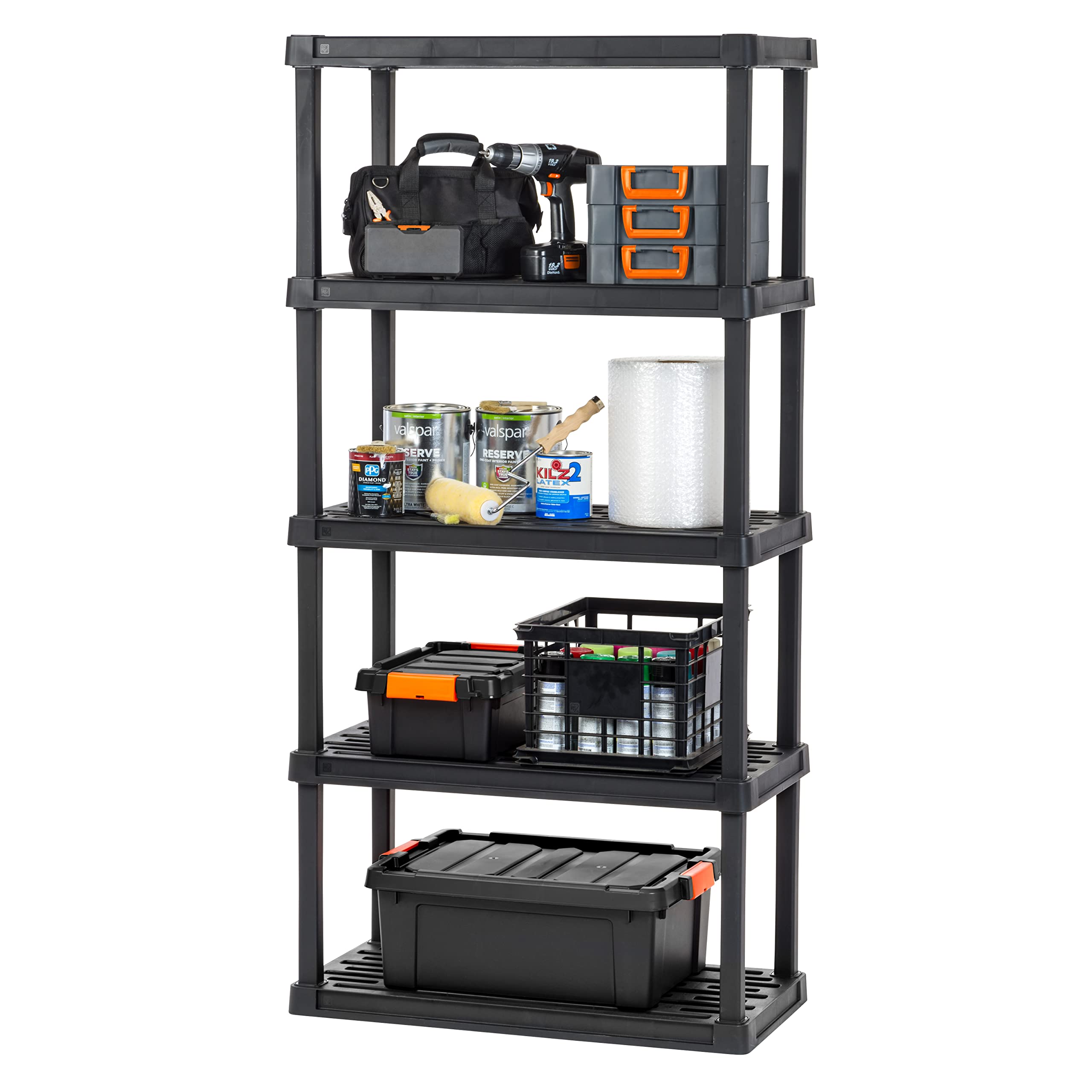 IRIS USA 5-Shelf Heavy Duty Plastic Storage Shelves, 750lb Capacity, 73H x 36W x 18D, Large Modular Shelving Unit Storage Organi