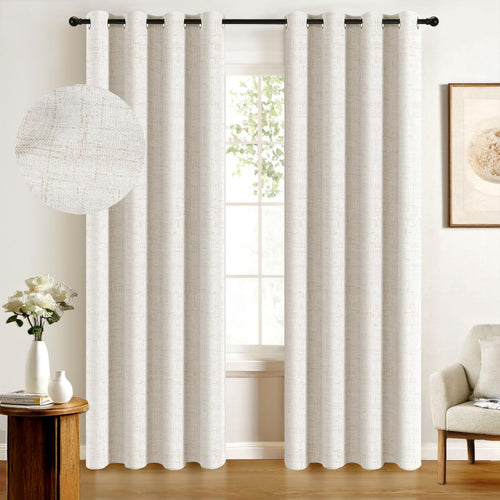 100% Blackout Curtains 45 Inches Long,Linen Blackout Curtains 45 Inch Length 2 Panels Set,Thermal Insulated Full Light Blackout 