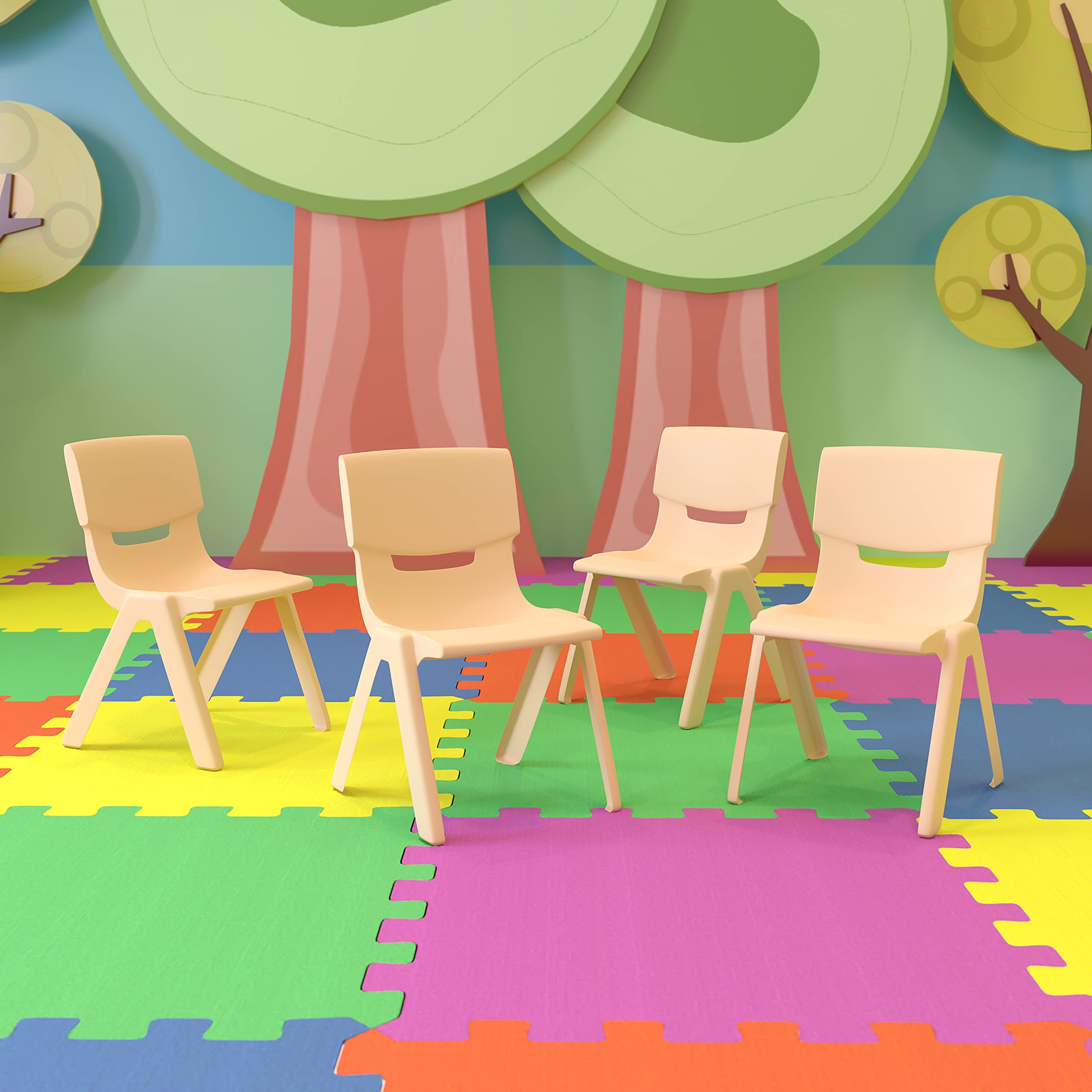 Flash Furniture 4 Pack Natural Plastic Stackable School Chair with 12 Seat Height