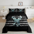 Feelyou Deer Hunting Comforter Set Toddler, Camo Deer Hunting Bedding Set for Kids Forest Smoky Deer Comforter American Flag Dee