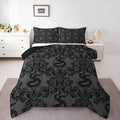 Feelyou Adults Gothic Bedding Set Soft for Boys Girls, Dark Olive Green Damask Comforter Set Queen Size Snake Duvet Quilt Microf