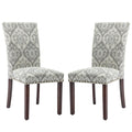 COLAMY Upholstered Parsons Dining Chairs Set of 2, Fabric Dining Room Kitchen Side Chair with Nailhead Trim and Wood Legs - Grey