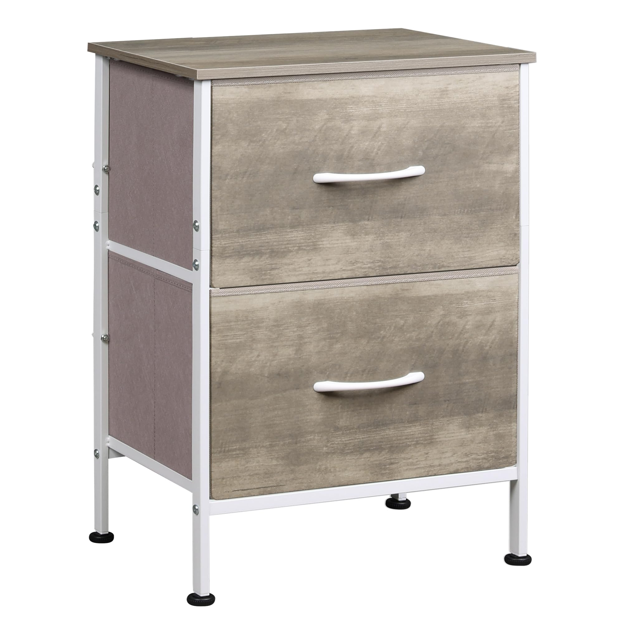 WLIVE Night Stand, Greige Nightstand with 2 Fabric Drawers, Small Dresser for Bedroom, Bedside Table End Table with Storage Draw