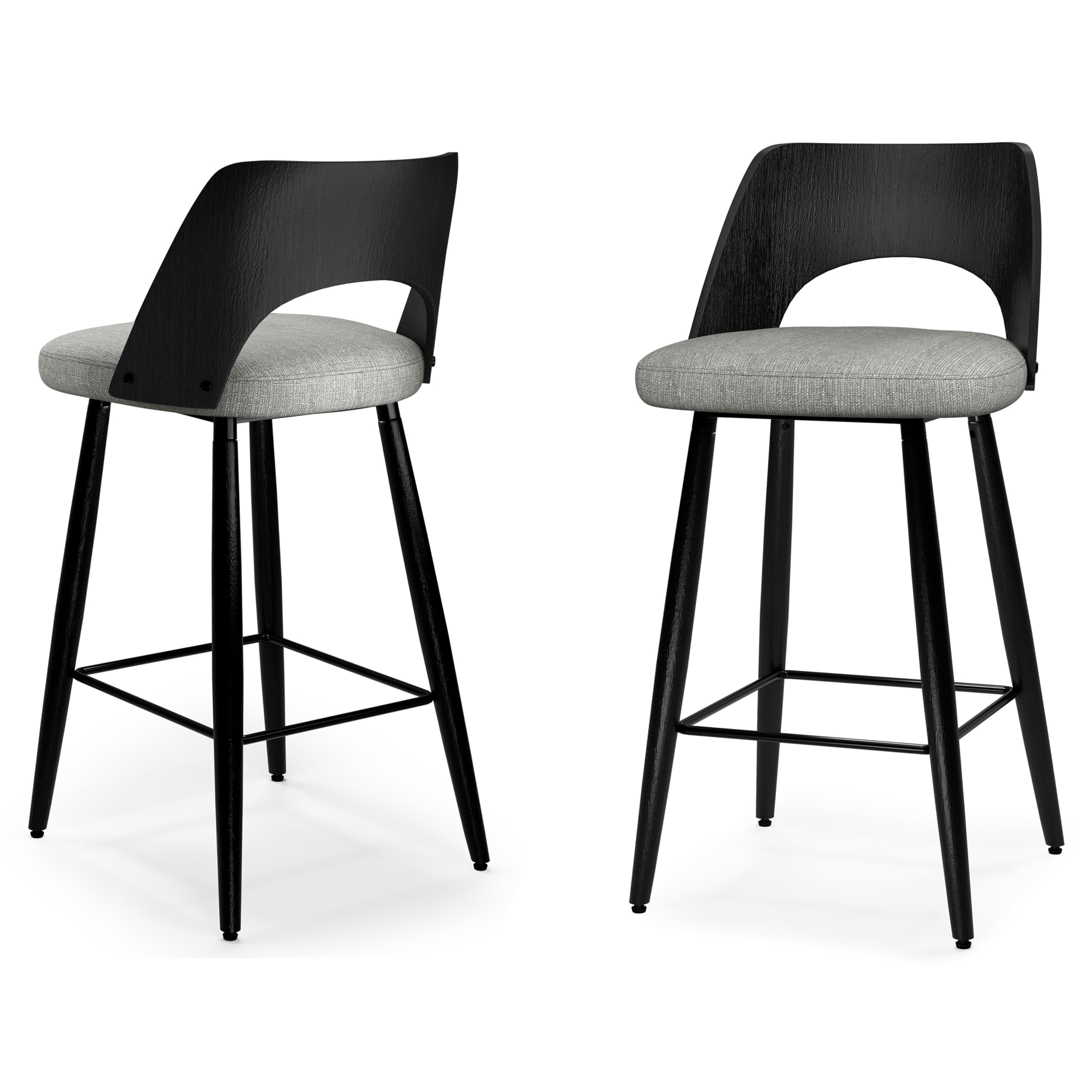 SIMPLIHOME Callie Contemporary 16 inch Counter Height Stool (Set of 2) in Grey Polyester Linen Fabric for The Dining Room and Ki