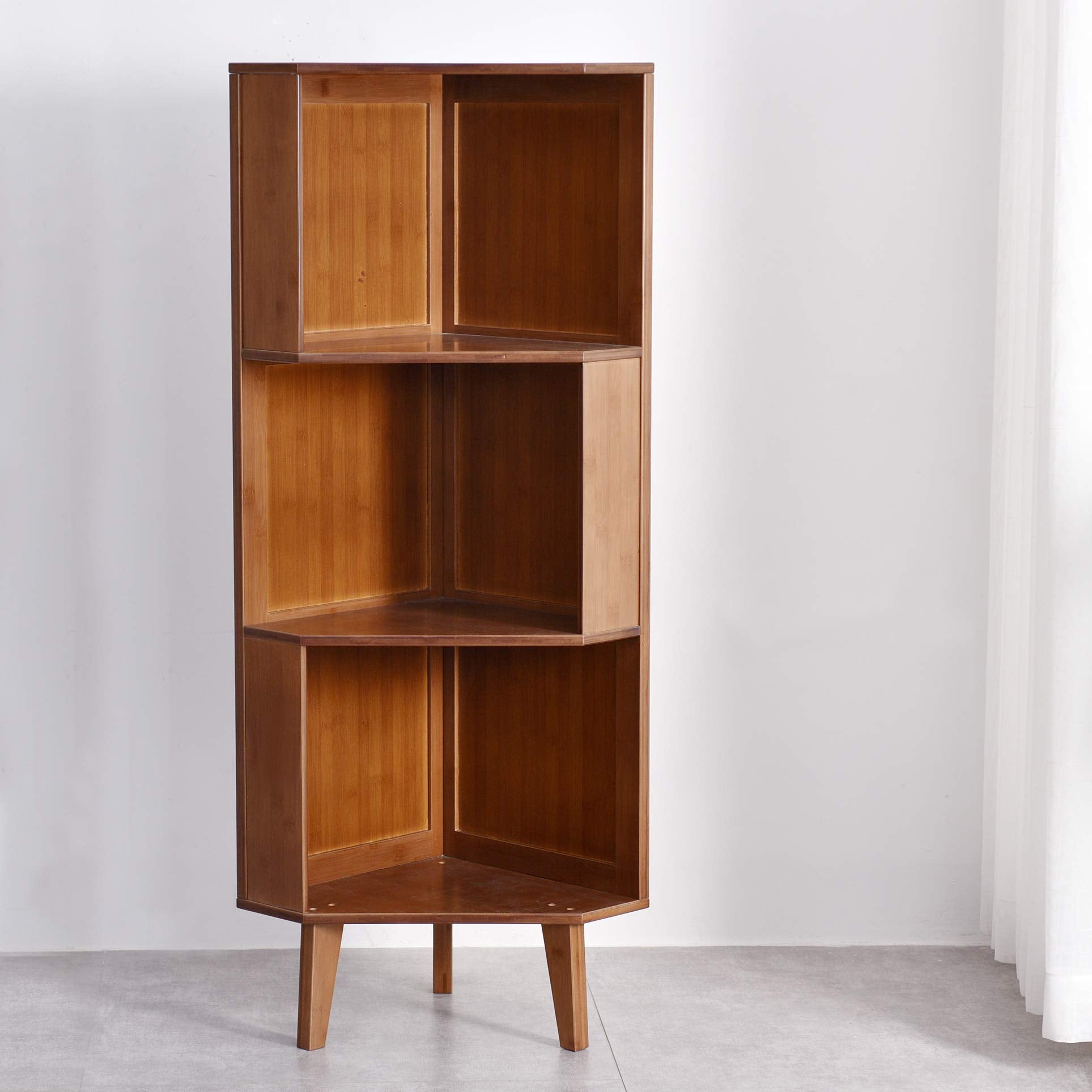 BALANBO 3-Shelf Corner Bookcase Industrial Corner Bookshelf A-Shaped Display Corner Storage Tall Bookshelf Multifunctional Stora
