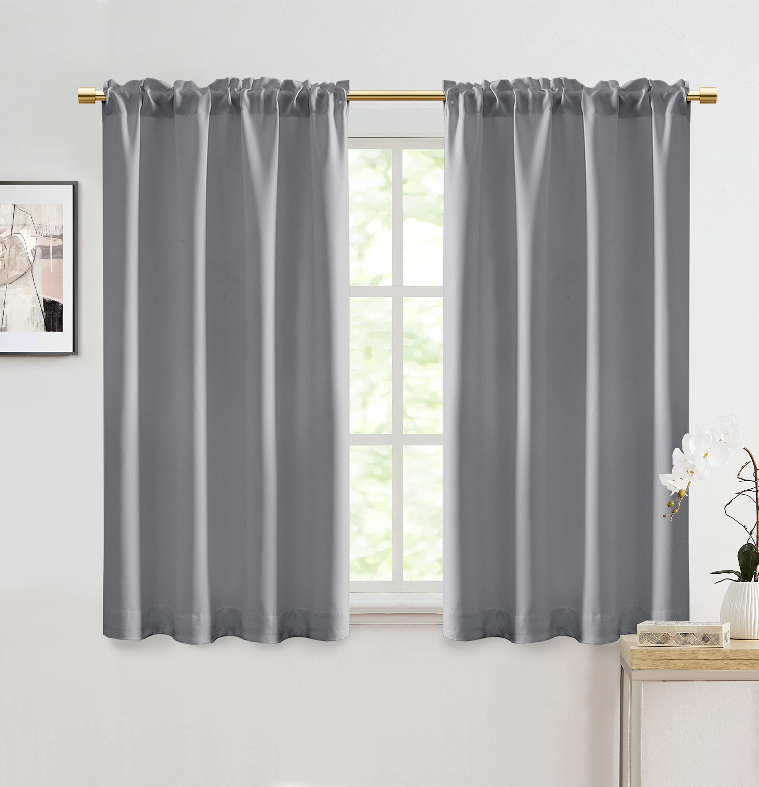 PANELSBURG Room Darkening Curtains for Bedroom,Blackout Thermal Insulated Curtain Panels with Rod Pocket,Light Grey,52 by 48 Inc