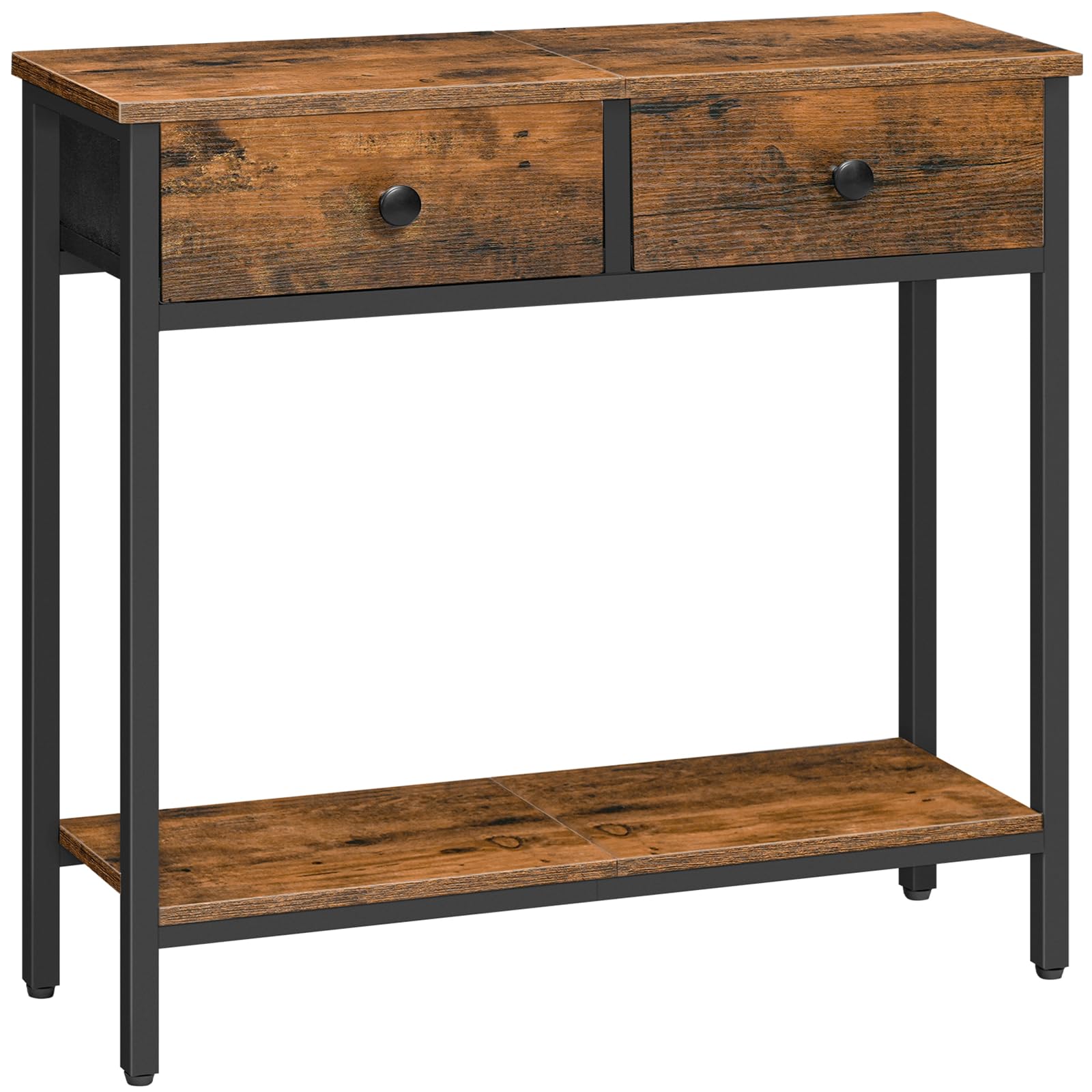 HOOBRO 29.5 Narrow Console Table with 2 Fabric Drawers, Small Entryway Table with 2-Tier Storage Shelves, Thin Sofa Table, Side 