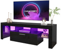 Clikuutory Black LED TV Stand with Large Storage Drawer for 32 40 50 55 Inch TVs, Modern High Gloss TV Console Table with Entert