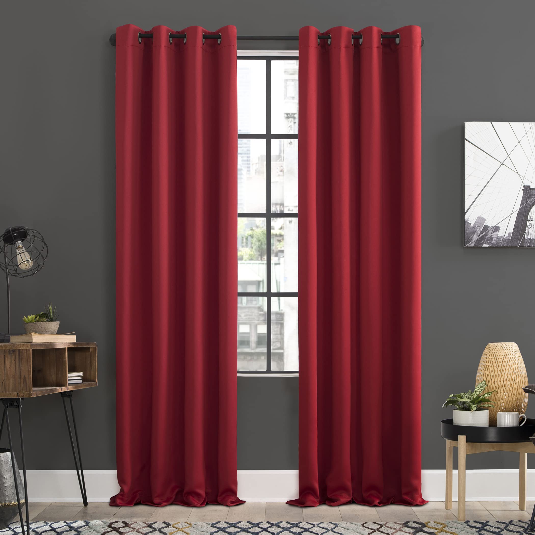 Sun Zero Soho Blackout Energy Efficient Grommet Curtain Panel Pair, 54 x 96, Red, 2-pack