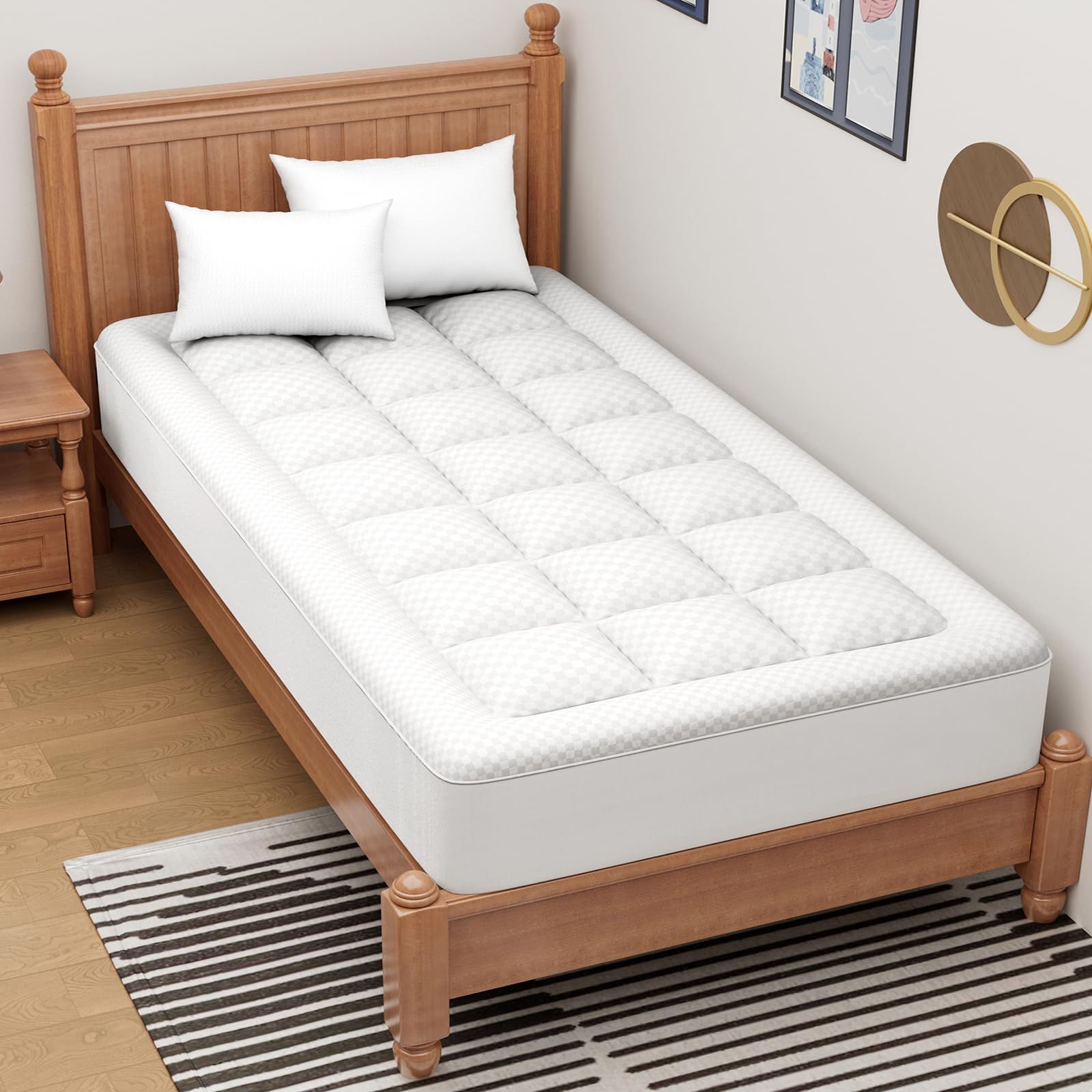OLANLY Twin Quilted Fitted Mattress Pad - Cooling Soft Mattress Topper - Elastic Fitted Mattress Protector - Machine Washable Ma