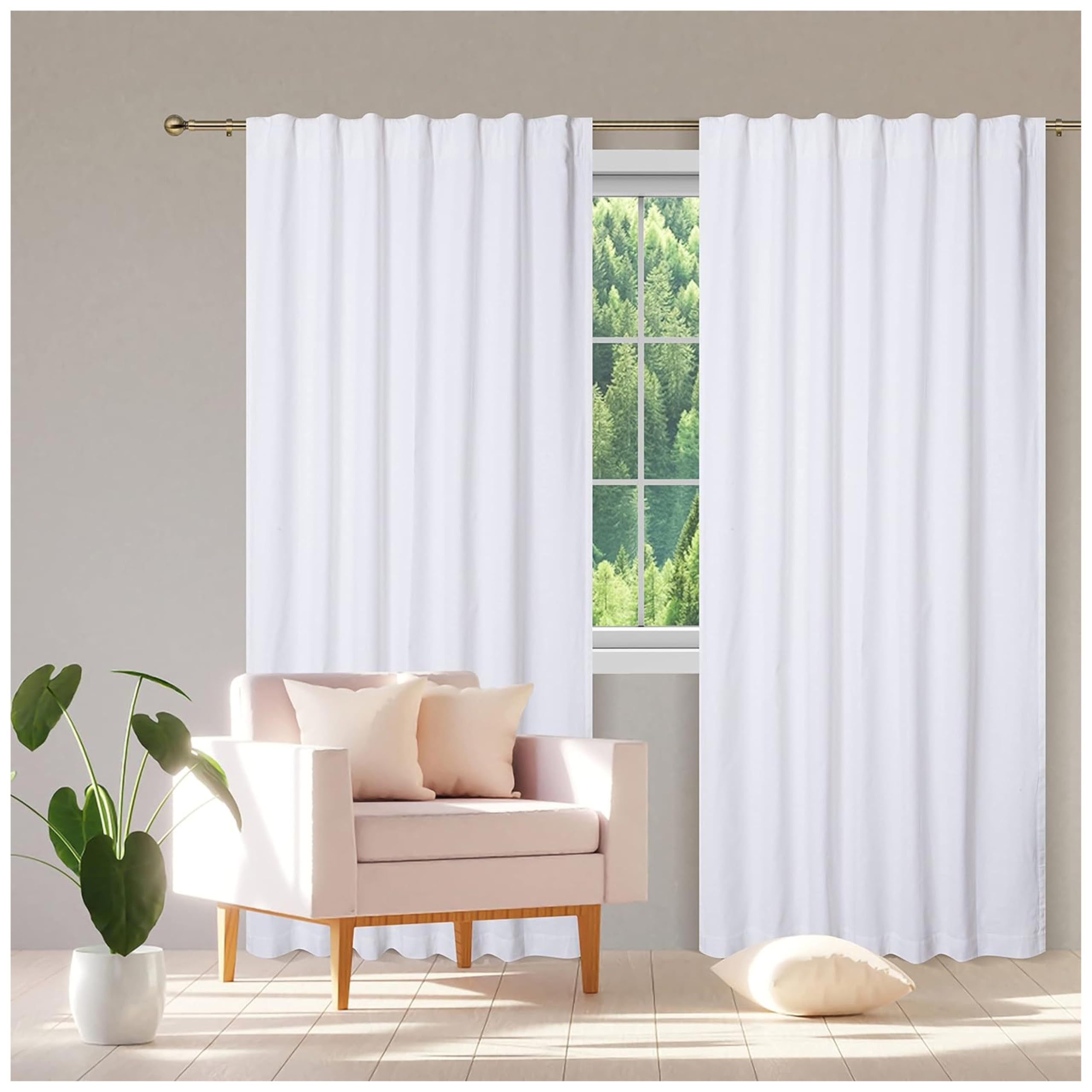 Bedding Craft Khadi Textured Cotton Curtain, 50x72 inch, White (Set of 2)