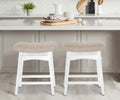 MAISON ARTS Beige Counter Height Bar Stools Set of 2 for Kitchen Counter Solid Wood Legs with Faux Leather Saddle Seat Farmhouse