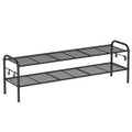 SONGMICS Shoe Rack, 2-Tier Shoe Organizer, Metal Shoe Shelf Storage with 4 Side Hooks, Holds 12 Pairs of Shoes, Height-Adjustabl
